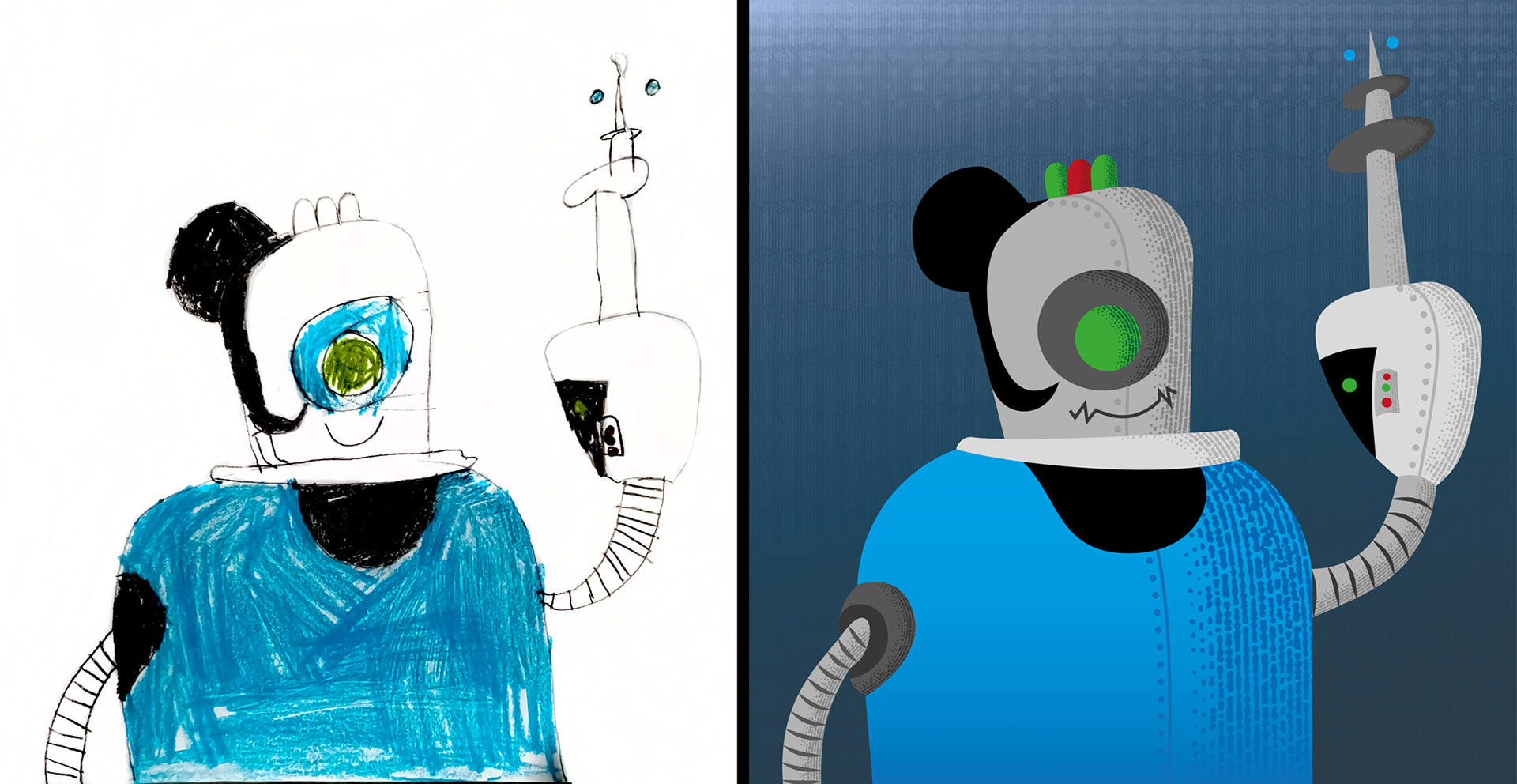 TITLE: ROBOT NURSE (DRAW BY MY DAUGHTER AND ILLUSTRATED BY ME)