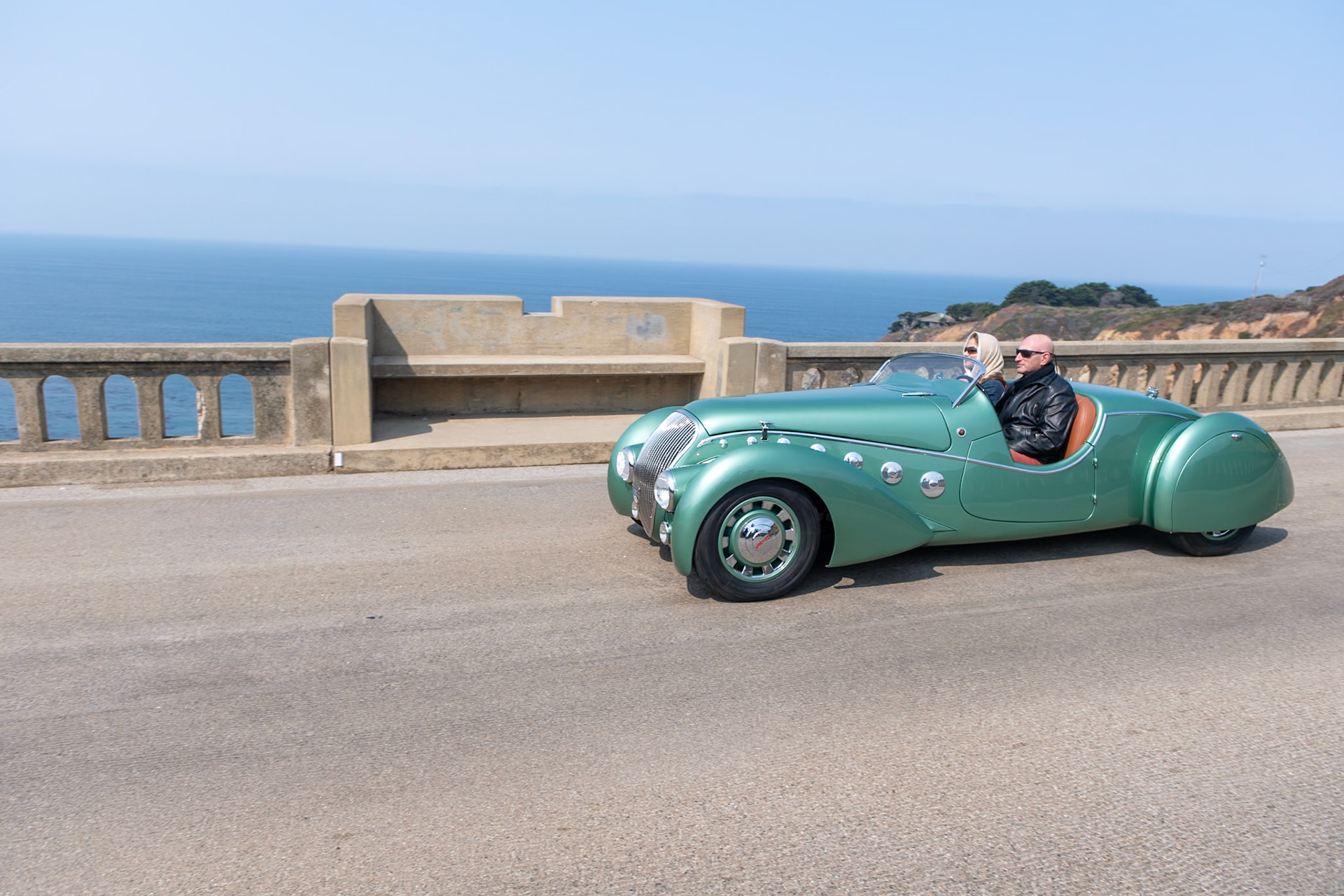 In the 1930s, Emile Darl’mat, a passionate Peugeot dealer, offered his own custom-bodied Peugeots, built by Marcel Pourtout and designed by George Paulin. During his short career, Paulin designed several significant motorcars, including the famous “Embiricos” Bentley that raced at Le Mans. He also styled a variety of sports cars fitted with retractable hardtops, and these cars, known as the Eclipse Series, really defined French cars of the Art Deco era. For 1938, an updated Peugeot 402 chassis served as the basis for a limited run of production road cars and competition models called the DS 402 Darl’mat. Three of these cars were entered in the 24 Hours of Le Mans in 1938 and one finished in fifth overall and won its class. This  402 Darl’mat Special Sport Roadster is one of the 53 road-going versions built. Its early history is unknown, but the car arrived in Canada in 1961 and was driven regularly until the 1970s when a restoration was begun. In 1982 it was sold as an unfinished project to a collector in California, who eventually finished the restoration in 2016.