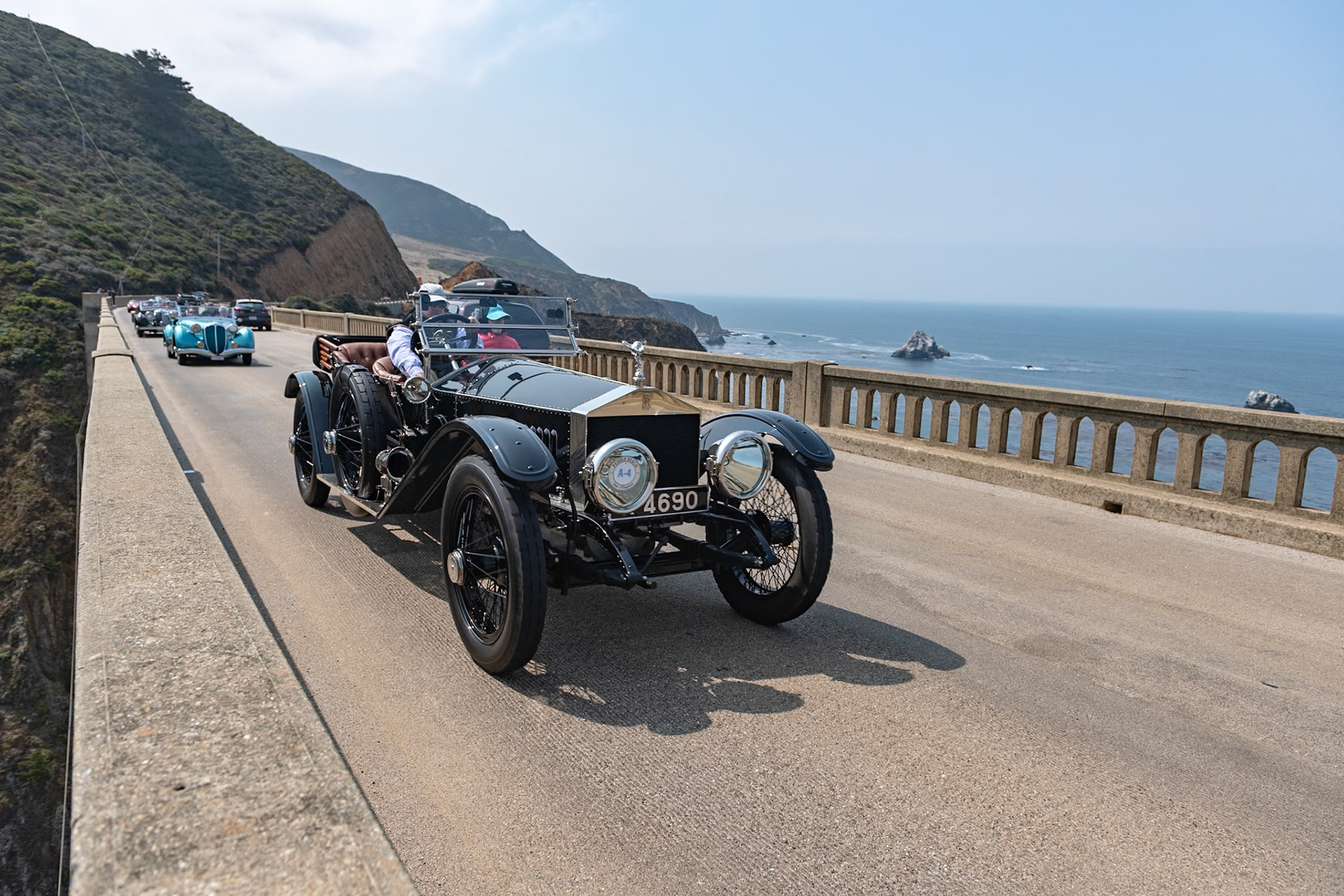 Rolls-Royce introduced the 40/50 HP model, later called the Silver Ghost, in 1907. In 1911, one of its main rivals, Napier, challenged Rolls-Royce to an endurance trial driving from London to Edinburgh, a distance of over 800 miles on largely unpaved roads. A Silver Ghost Holmes Tourer won the contest, establishing the model’s reputation as “the best car in the world.” Rolls-Royce subsequently introduced its sporty London to Edinburgh chassis with underslung, semi-elliptical rear springs allowing its body to rest much lower. Lightweight coachwork was usually specified for these chassis. This particular Silver Ghost (chassis 2015), the twenty-second built to this specification, was first delivered to the Marquis de Linares in Paris. It was later sold to a Spanish owner and its original body was lost. Today the car has been fully restored in its original style.