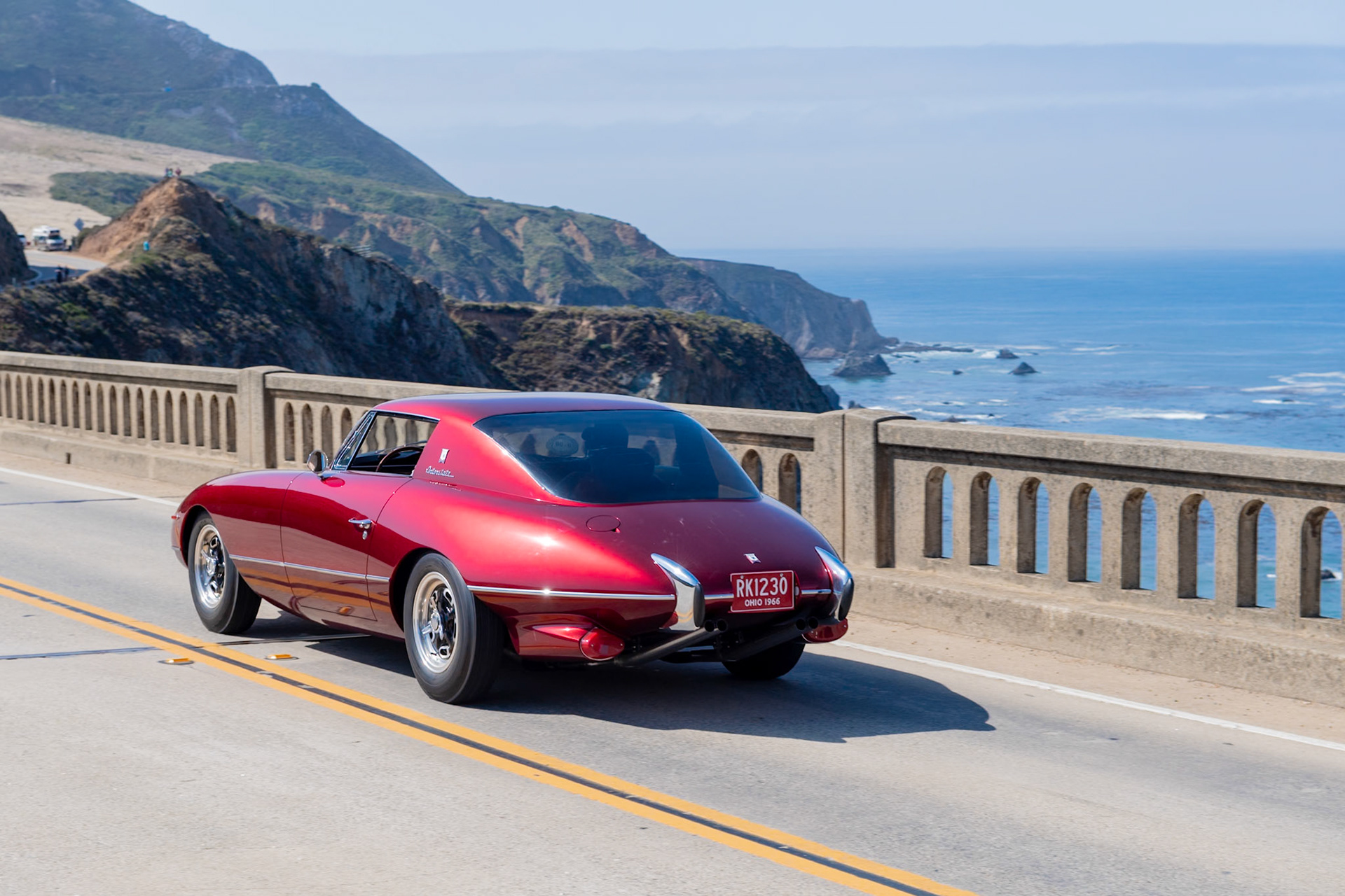 Richard Bosley was heavily involved in motorsport during the 1950s. He built his own sports car, the Bosley Mark I, which was used as a daily driver. Bosley later traded that car for a racing Corvette SR-2 chassis that became the foundation for this Bosley Mark II Interstate, which first turned a wheel in 1966. He named it the “Interstate” for its intended use on the miles of new highways that were springing up all over the United States. The monocoque fiberglass body was built on his Corvette chassis, and the car was fitted with a 345 bhp, Tri-power Pontiac V-8 engine and a Corvette manual transmission. The car was featured in several magazines and was also invited to The Henry Ford museum for the Annual Sports Cars Review in 1967. Abandoned until the early 1990s, it was acquired by the current owner and shipped to Florida for a complete restoration.