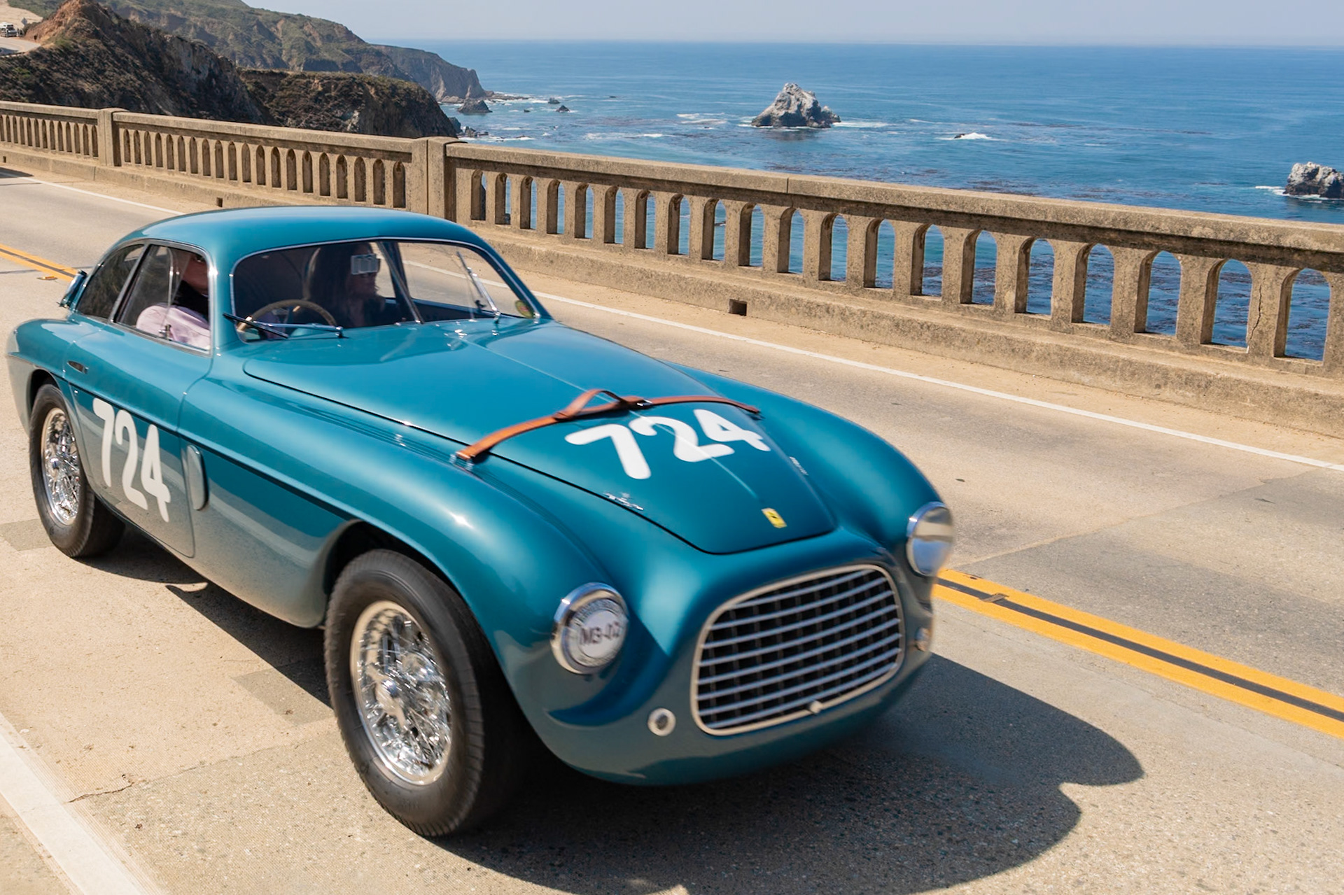 This 166 MM (chassis 0026M), built with the larger 2.4-liter, V12 engine as designed for the Ferrari 195, was the first of five Le Mans Berlinettas built by Touring—and it had a very busy first few months! It was first shown at the Geneva Motor show in March of 1950. That April Giannino Marzotto drove it to Ferrari’s second consecutive win in the Mille Miglia. The following month Ferrari displayed the car on the Touring stand at the Turin Motor Show. And in June Marzotto drove the car to a first-place finish in the Notturne della Caracalla race in Rome, and then the car ran at Le Mans. Marzotto sold his Mille Miglia winner to an enthusiast in Switzerland in 1957, and about a decade later this significant racing car was abandoned. For a time it lay in pieces in a scrapyard alongside other Ferraris, including a 250 GT SWB and a 275 GTB. The current owner bought the dismantled car in 2003 and restored it in 2007.