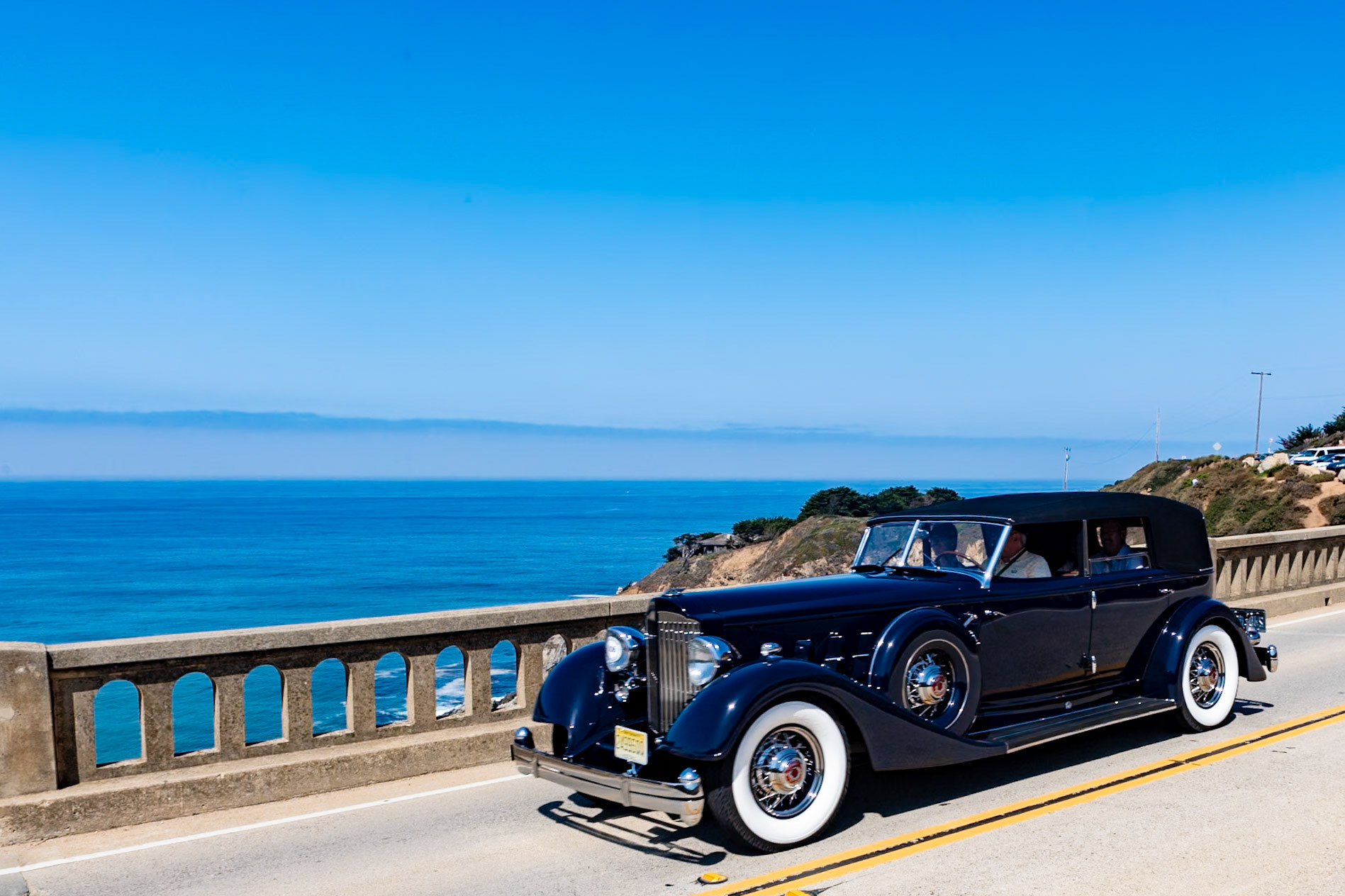 The Packard Twelve was one of the finest automobiles produced by Packard and one of the most significant creations of the Classic Era. Most of the 3,500 V12-engined Packards received factory bodies but this car’s coachwork was styled by Raymond Dietrich and featured his trademark Vee-windshield. The design was slightly updated by Count Alexis de Sakhnoffsky for 1934, with a longer hood line flowing over the cowl. This Convertible Sedan was the most popular of the Vee-windshield Packards as it offered the intimacy and comfort of a closed car with the top raised and the racy look of a true phaeton with the top down. This is this Packard’s first competitive visit to Pebble Beach although it was once owned by former Pebble Beach Concours Co-Chairman Lorin Tryon.