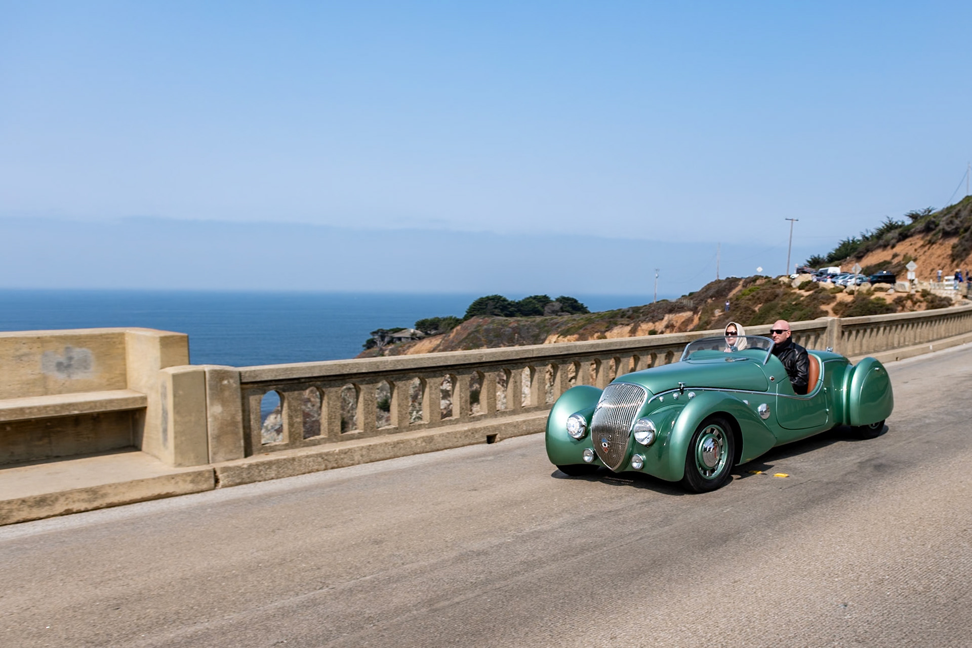 In the 1930s, Emile Darl’mat, a passionate Peugeot dealer, offered his own custom-bodied Peugeots, built by Marcel Pourtout and designed by George Paulin. During his short career, Paulin designed several significant motorcars, including the famous “Embiricos” Bentley that raced at Le Mans. He also styled a variety of sports cars fitted with retractable hardtops, and these cars, known as the Eclipse Series, really defined French cars of the Art Deco era. For 1938, an updated Peugeot 402 chassis served as the basis for a limited run of production road cars and competition models called the DS 402 Darl’mat. Three of these cars were entered in the 24 Hours of Le Mans in 1938 and one finished in fifth overall and won its class. This  402 Darl’mat Special Sport Roadster is one of the 53 road-going versions built. Its early history is unknown, but the car arrived in Canada in 1961 and was driven regularly until the 1970s when a restoration was begun. In 1982 it was sold as an unfinished project to a collector in California, who eventually finished the restoration in 2016.