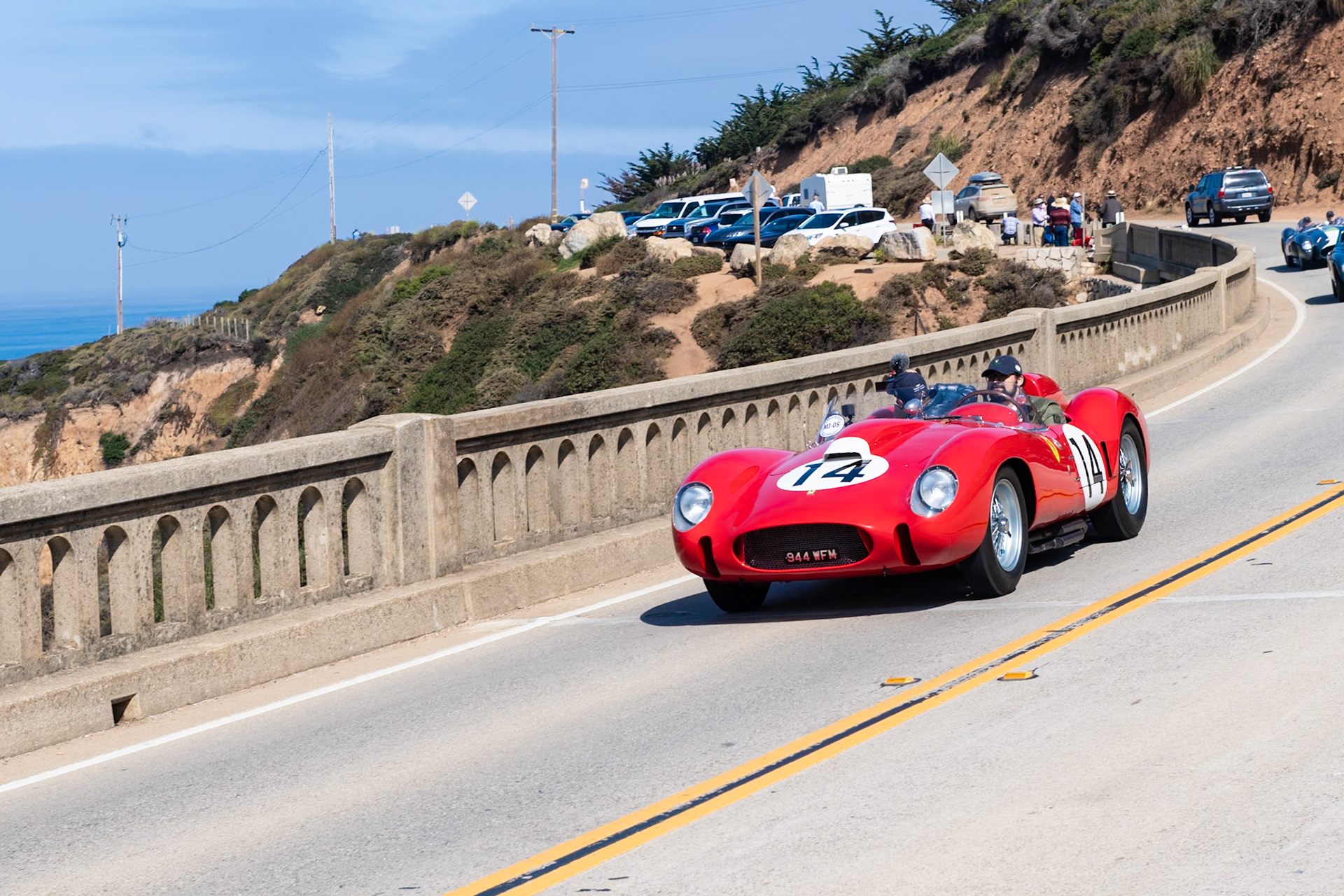 This Ferrari (chassis 0728) is one of the most famous of all Testa Rossas. It finished first overall at the 24 Hours of Le Mans in 1958 driven by Phil Hill and Olivier Gendebien, and it was third overall at that year’s Targa Florio driven by Mike Hawthorn and Wolfgang von Trips. It is an original left-hand drive Ferrari team car with outside door hinges and a fresh-air vent on the cowl (similar to 0666 TR). After the 1958 Targa Florio race, the car was converted at the Ferrari factory; the original pontoon fenders were removed for an envelope body. Several privateers later raced the car with a variety of different engines, as was normal at the time. It was sold eventually to Ferrari collector Pierre Bardinon in France, who reunited the car with its original engine. The current owner acquired the car in 2012.