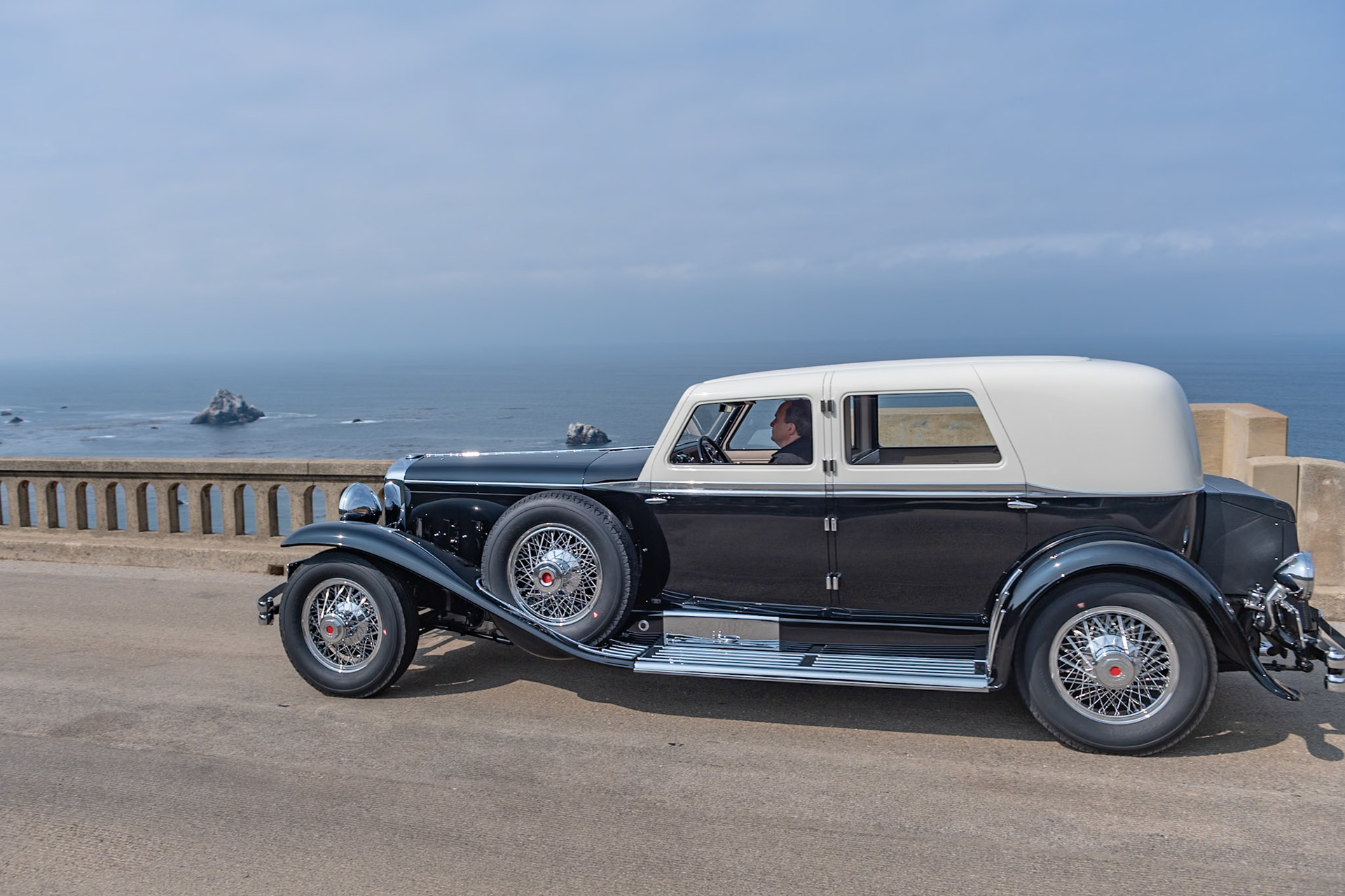 This distinctive Duesenberg J Town Limousine (J218) was ordered by Captain George Whittell and bodied by Murphy. The car’s aluminum body, along with its rakishly angled windshield surrounded by Murphy’s iconic “Clear-Vision” window pillars, was designed by Franklin Q. Hershey. Among its many features are a broad beltline of polished aluminum, seen on many of the Duesenbergs ordered by Whittell, but it has door vents in the hood rather than the usual louvers that are also a Whittell feature. The Captain retained the car until 1939, when he sold it to his friend George Newhall Jr., whose son restored it before showing the car at Pebble Beach in 1971. A year later, the car was purchased by William Harrah, and two more California collectors followed. Its current owner became its seventh keeper in late 2015. The car has been freshly restored for its second appearance at the Pebble Beach Concours d’Elegance.