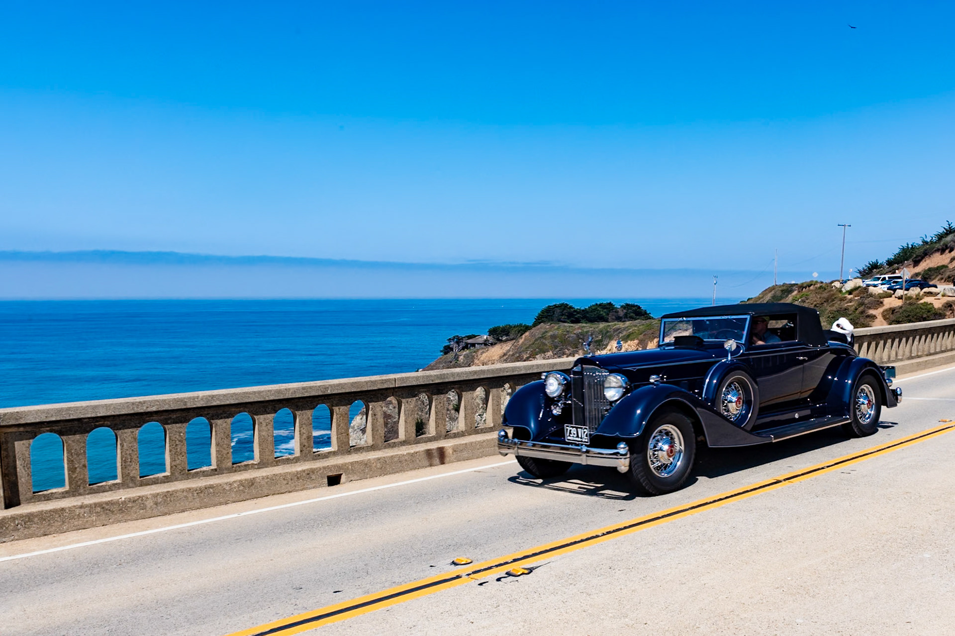 The Eleventh Series Packard Twelve was the last Packard to feature the classic swept fender lines. It also has the classic Vee-shaped radiator and matching headlights and fender lights. The interior is equally elegant, with walnut trim and many luxurious fittings. The Packard Twelve is powered by a 445-cubic-inch, V12 engine delivering160 bhp. Packard offered a huge array of body styles in 1934 but the Coupe Roadster with rumble seat for two passengers is considered by many collectors to be the most desirable. Just 50 examples were produced in 1934 and about 20 are known to have survived. The current owner of this Coupe Roadster acquired it in 2015, and it has now been restored to its original Packard Blue.