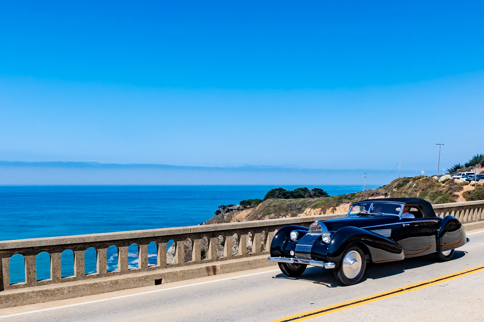 This unique Bugatti (chassis 57819), often called the “Waterfall Grille Bugatti” due to its distinctive cabriolet coachwork by Voll &amp; Ruhrbeck, is one of the most well-known of the 96 supercharged Type 57Cs. It was one of the very last Type 57 chassis sold before the start of World War II and the last Bugatti delivered to Germany in 1939. Archival photos taken in late 1939 when the then-new Bugatti was being used by Norwegian Olympic ice skating champion Sonja Henie while in Berlin show the car with a Berlin ice skating badge. When World War II broke out across Europe the car was hidden away for safekeeping until 1946. After changing hands several times, the body and chassis were separated in the 1960s; the body was owned by a German collector and the chassis and drivetrain by a Swiss collector. In 2002, the Patterson Collection acquired all of the separated parts and restored the car to its original condition.