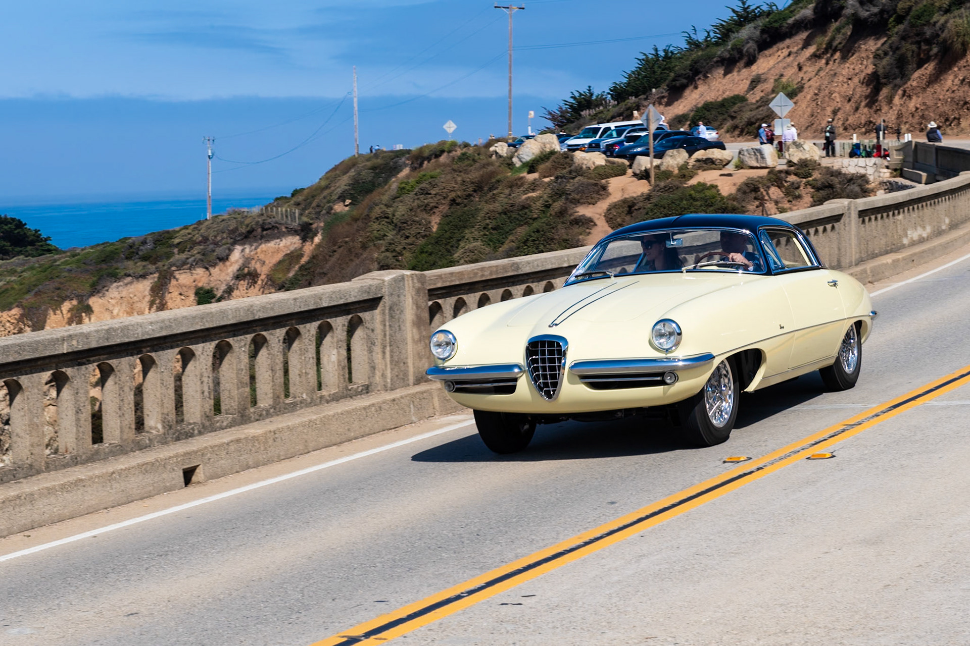 This one-off Alfa Romeo 1900 CSS was first shown at the1955 Turin Motor Show by its designer Gian Carlo Boano, the son of Felice Mario Boano, who founded the carrozzeria. It is similar to the Boano-bodied Alfa 6C 3000 CM that was owned by Argentinian president Juan Perón. Fewer than 2,000 Alfa Romeo 1900 coupés were built, and they were bodied by the factory as well as several carrozzerie, including Touring, Bertone, Farina, Ghia, Zagato, and Boano. This car was originally finished in yellow with a black roof, but the paint was changed in period to Italian red. The original interior with black leather seats and yellow piping remains as a reminder of the car’s original colors. For many years this unique coupé was part of the private collection of Mario Righini near Bologna. It was shown at Pebble Beach in 2015 prior to its restoration, and it has since been freshly restored.