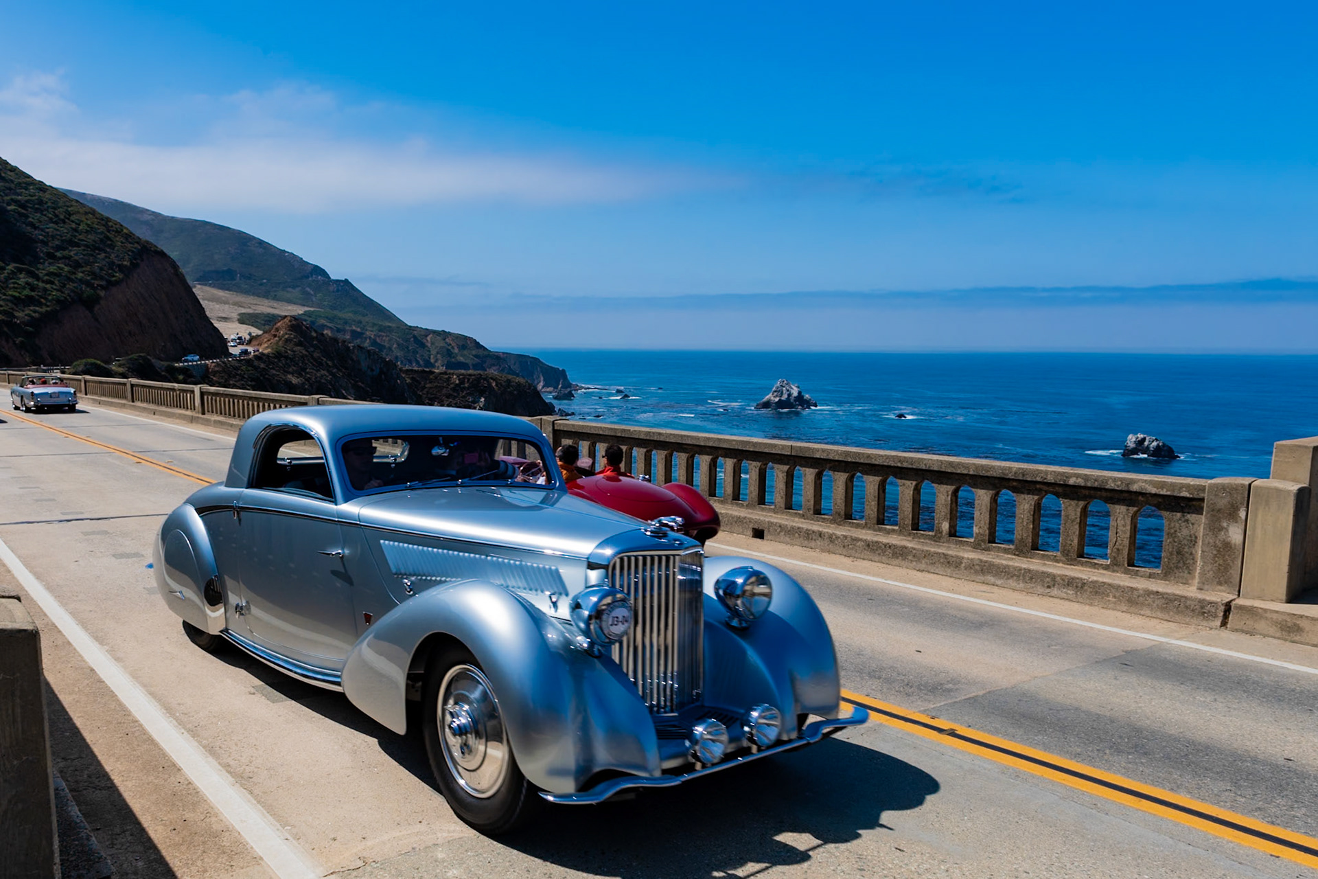 This unique 3½ liter SS100 is one of a small group of SS cars bodied by the Swiss coachbuilder Hermann Graber. The five-seat coupé body was designed for Monsieur Michel Dionisotti of Geneva and features two pull-down occasional seats at the rear and a small door for his skis. The car stayed in Switzerland until 1955 when a Canadian serviceman took it home with him. A restoration was begun in 1987, but after the car was dismantled, the work was halted for six years. Another collector then purchased the parts and rebuilt the coupé after a great deal of research. It was shown at Pebble Beach in 1994 and won a Class Award. It has since been restored again and repainted in this attractive Silver Gray.