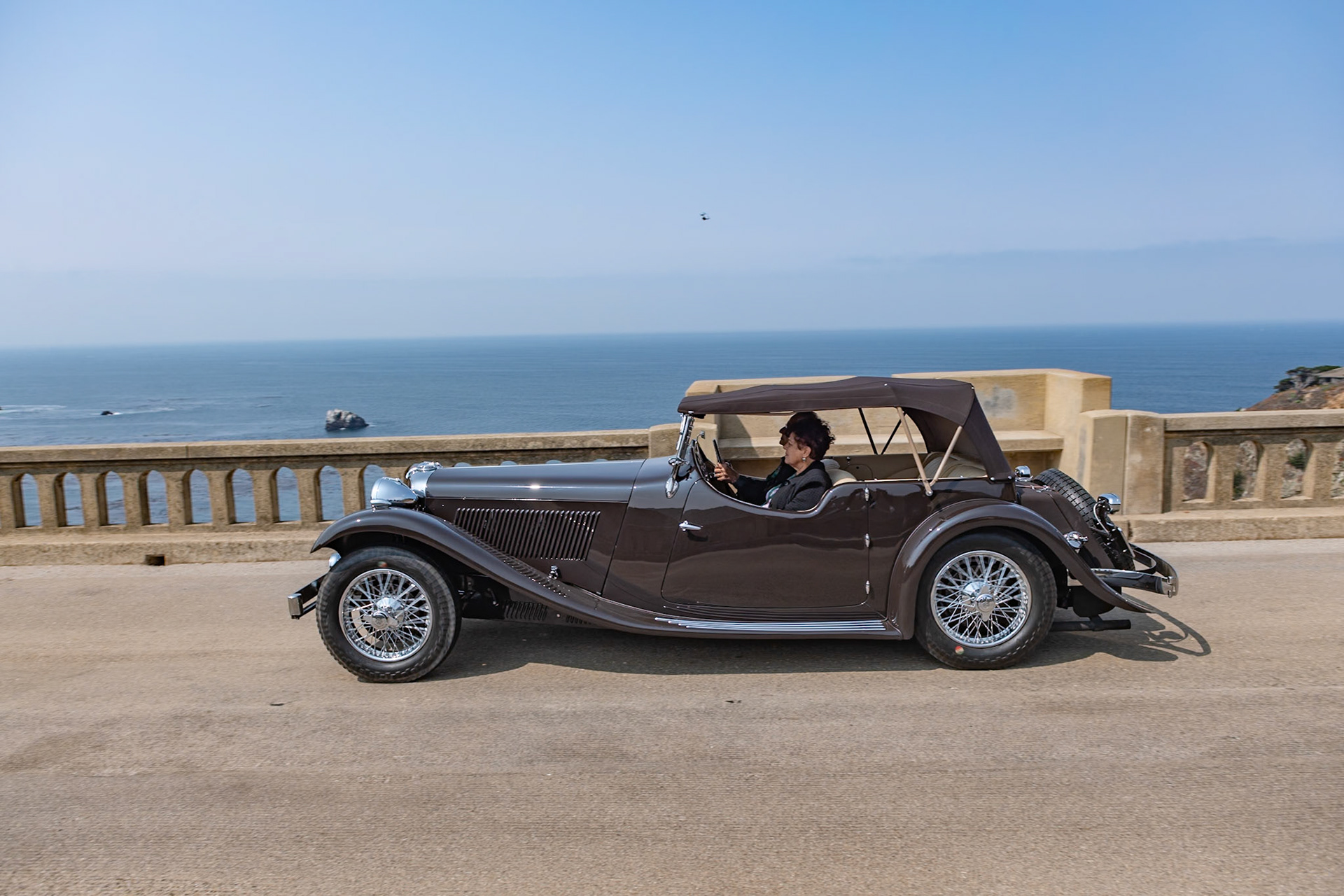 In 1929 Sir John Black of the Standard Motor Company and William Lyons of the Swallow Sidecar Company teamed up to produce a one-off sports car; in effect this was the first SS sports car. Later, in 1931, the Standard company built a chassis that was intended only for Swallow bodies. This union between the two companies, now called Standard Swallow or more commonly “SS,” grew, and in 1933 the SS Cars Company Ltd was formed. It offered a variety of body styles, chassis, and configurations from 1934 through 1936. After a long period in storage, this SS1 2½ Litre Tourer was purchased by its current owner in 2012. The car was in very good, although non-running condition, and it had all its original components. It was restored in 2014.