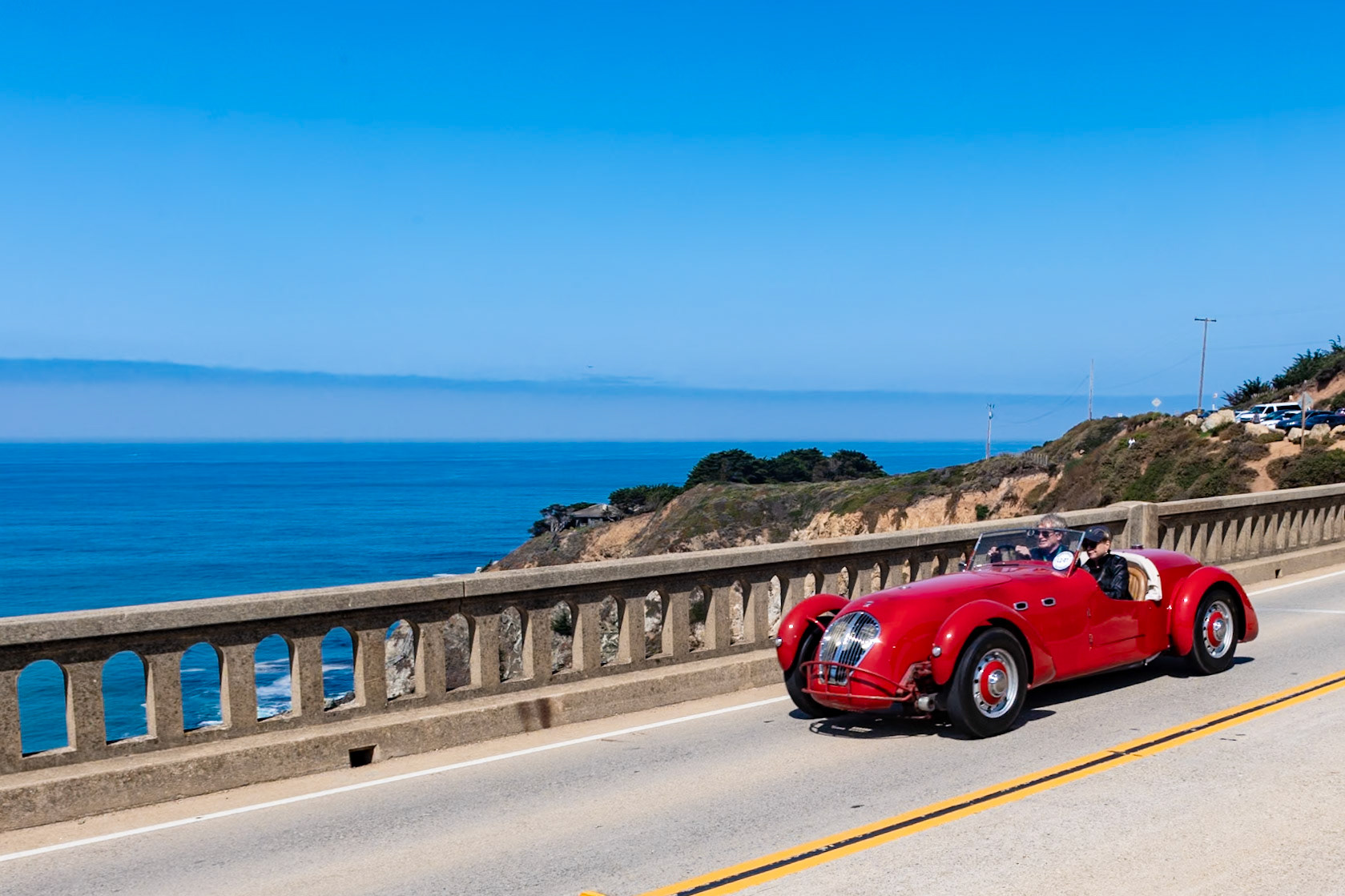 In 1946 in Warwick, England, Donald Healey formed a car company to build the Healey Elliot, a fast saloon with a Riley engine. The Healey Elliot won the 1947 and 1948 Alpine Rallies as well as the touring class at the 1948 Mille Miglia. A sports car, the Healey Silverstone, followed in 1949. Designed by Healey and Gerry Coker on an Elliot saloon chassis, the Silverstone was sold as a dual-purpose road and race car with a 2,443 cc, 104 bhp 4-cylinder Riley engine. Healey sold 105 Silverstones over the following year and this car was the third to be built. It was delivered to Francis Robinson of Newport, Rhode Island. He is listed as entering this car in the 1950 SCCA Watkins Glen Grand Prix alongside Briggs Cunningham, who drove his own Silverstone. This is thought to be the most original Healey Silverstone in the world; most of the others have been upgraded and modified for racing.