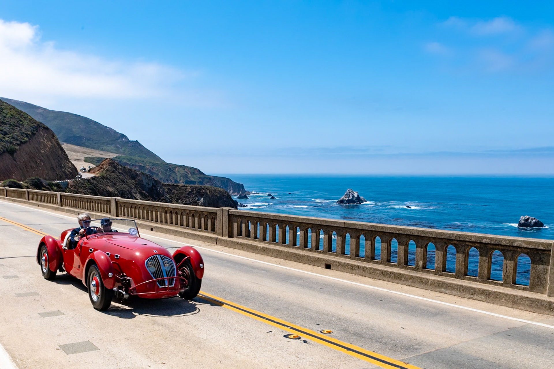 In 1946 in Warwick, England, Donald Healey formed a car company to build the Healey Elliot, a fast saloon with a Riley engine. The Healey Elliot won the 1947 and 1948 Alpine Rallies as well as the touring class at the 1948 Mille Miglia. A sports car, the Healey Silverstone, followed in 1949. Designed by Healey and Gerry Coker on an Elliot saloon chassis, the Silverstone was sold as a dual-purpose road and race car with a 2,443 cc, 104 bhp 4-cylinder Riley engine. Healey sold 105 Silverstones over the following year and this car was the third to be built. It was delivered to Francis Robinson of Newport, Rhode Island. He is listed as entering this car in the 1950 SCCA Watkins Glen Grand Prix alongside Briggs Cunningham, who drove his own Silverstone. This is thought to be the most original Healey Silverstone in the world; most of the others have been upgraded and modified for racing.