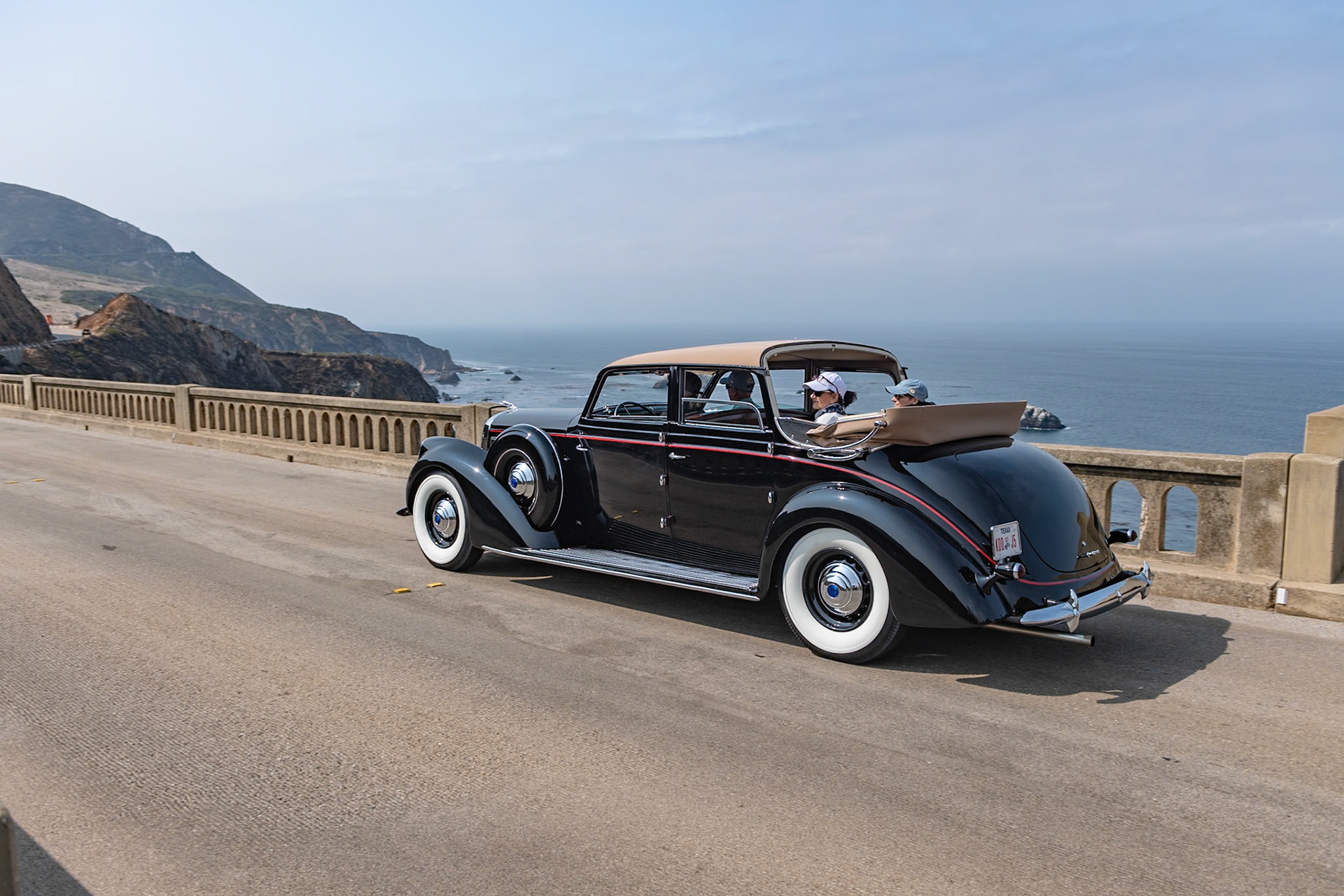 The first Lincoln K V12 with Brunn Touring Cabriolet coachwork was that of Herman Brunn himself. This body style was then offered in the Lincoln catalog in 1937, ’38 and ’39. Ten of these luxurious motorcars were built in 1937, and they were at the time the most expensive Lincoln cars ever made. This cabriolet has several interesting features, including a roof with tinted glass skylights above the windshield in order to see traffic lights more easily as well a convertible rear section that folds down so the rear passengers can get some sun. Inside, a hand-cranked divider window separates the driver from the passengers. In 1939, a similar Lincoln K V12 with fully convertible phaeton coachwork was offered by Edsel Ford for the use by King George VI and Queen Elizabeth when they visited the United States and Canada.