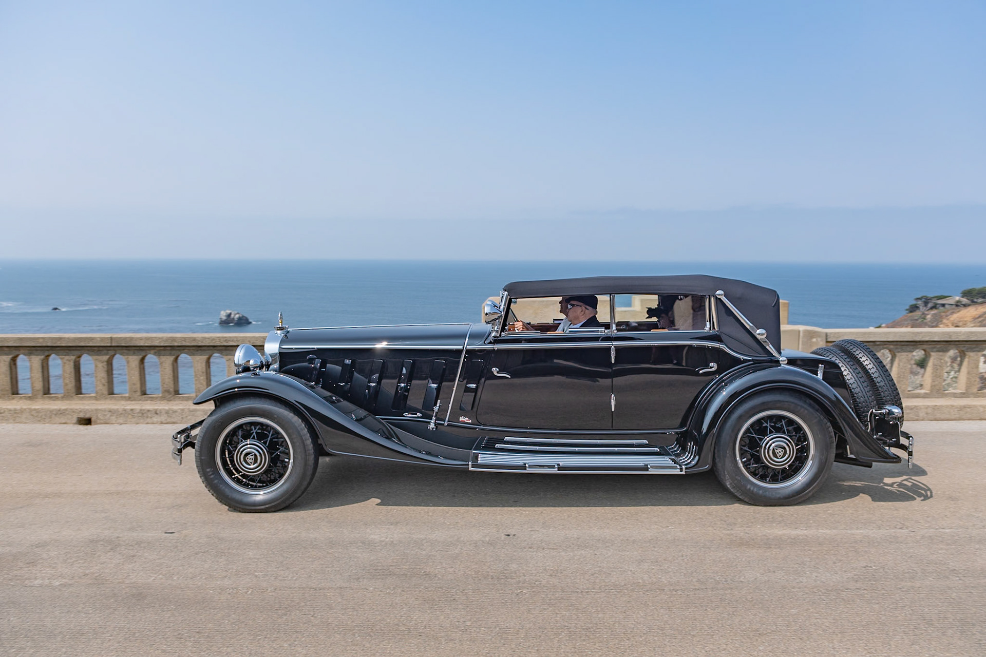 The giant Graf Zeppelin airship of 1928 was powered by the 12-cylinder Maybach engine, but the first Maybach motorcar to use the same Doppel Sechs (Double Six) engine was introduced in 7-liter form a year later. The name “Zeppelin” was reserved for the fabled 8-liter–engined DS 8, first shown at the Paris Auto Salon in 1930. This colossal automobile, weighing over 6,600 lbs, was fitted with Maybach’s revolutionary pre-selector transmission, which made driving the huge car a whole lot easier, and it was bodied by Karrosserie Spohn of Ravensburg, Germany. It was purchased by J. B. Nethercutt in 1968, after it was located in Warsaw, Poland. The acquisition took over a year, involved miles of red tape, and several trips to Warsaw. Once safely installed in the Nethercutt Collection, the Maybach was restored to its original splendor and was shown at many concours, including Pebble Beach. It was recently freshly restored.