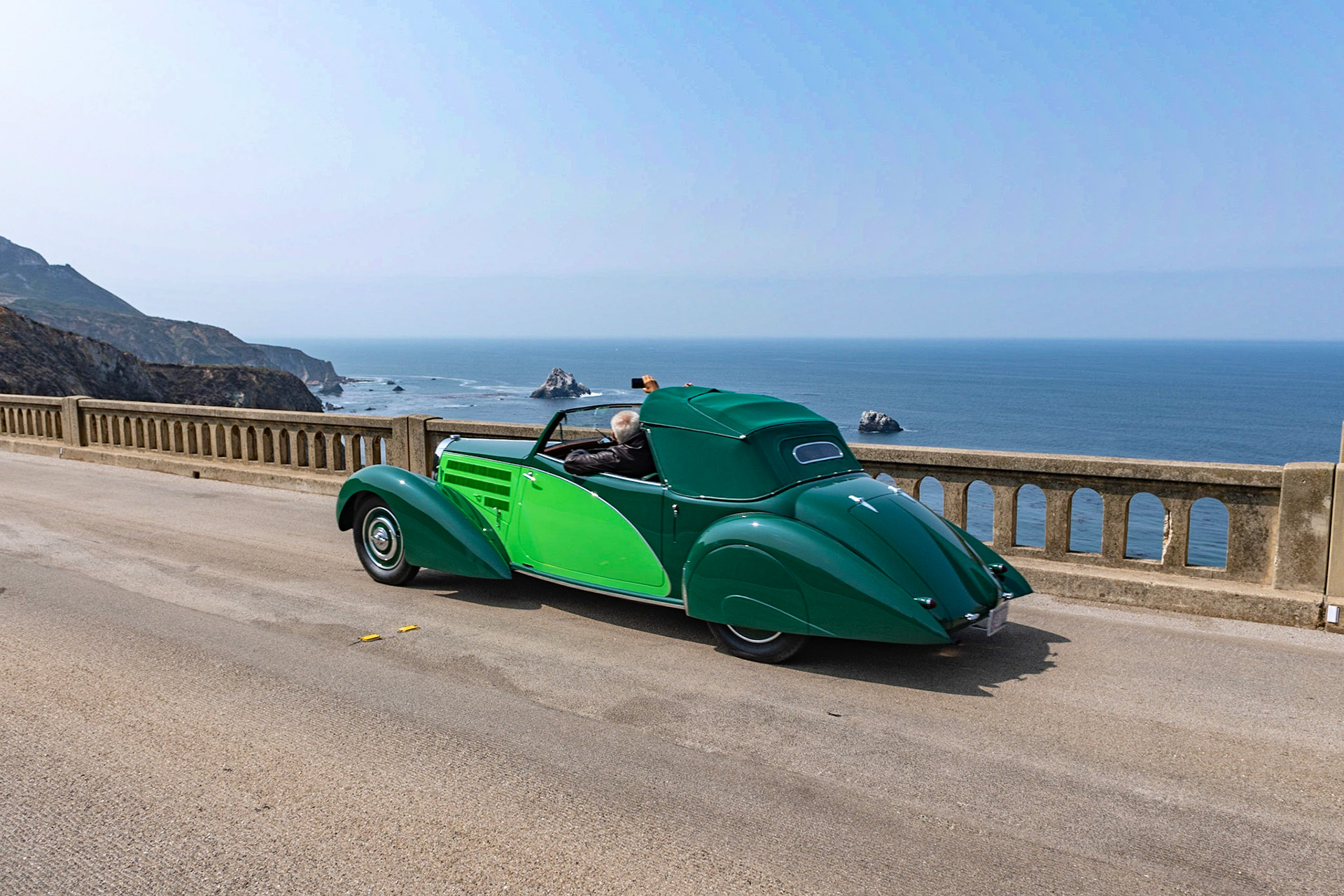 This elegant Bugatti Type 57 (chassis 57644) is one of six similar Bugattis designed and built by the exclusive Parisian carrosserie Letourneur &amp; Marchand, which was founded by Jean-Marie Letourneur and Jean-Arthur Marchand. The car accompanied its second owner, wealthy young Dutchman Rudi Van Daalen Wetters, to Los Angeles when he lived there in the 1950s, then returned with him to Holland when he became the attaché to Prince Bernhard of The Netherlands. By the 1990s Wetters and the car were back in Los Angeles, where the car was stored in a garage for almost 30 years. Jim Hull was introduced to the car and its owner by Phil Hill in 1985, and Jim and Rudi began a 30-year friendship that lasted until Rudi passed in 2015. Fittingly, the car was sold by Rudi’s family to Jim, who has now restored the car in its original two-tone green paintwork.