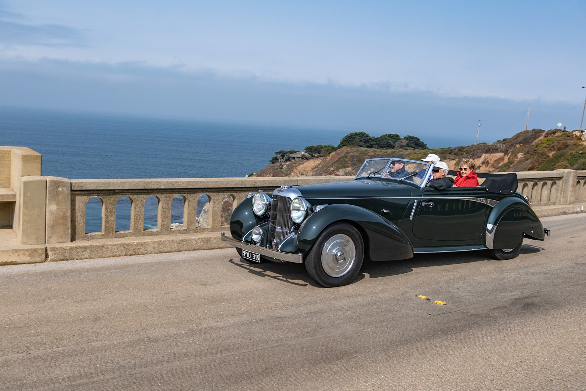 This Lagonda V12 Rapide was delivered to James Young in South London to have a special drophead coupé body fitted in October 1939. This chassis is one of just two Lagonda Rapides that does not carry the standard Frank Feeley–designed drophead coachwork, and it has a rear-mounted spare wheel instead of the side-mounted spares seen on factory-bodied cars. It was ordered for Anthony Gillson and his wife, American heiress Priscilla of Gloucestershire, England. Toward the end of the war, the car was purchased by Davies Motors, which had taken over servicing Lagondas following the closure of the factory in 1939. This car remained in England until 1957 when, with just 10,000 miles on the clock, it was exported to Australia and its new owner, a resident of New South Wales. In 2015 it was purchased by its current owner and sympathetically refurbished in New Zealand, still with less than 32,000 miles under its wheels.