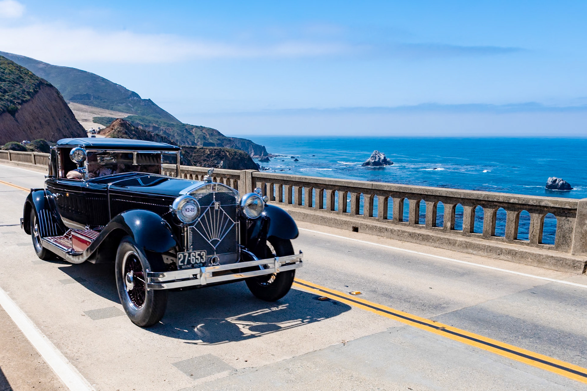 This Isotta Fraschini Tipo 8A wears a Castagna body similar to the car shown by Isotta Fraschini at the Commodore Hotel in 1928. The radiator wears one of the coachbuilder’s signature Art Deco radiator guards, and that is topped with a striking cobra hood ornament adopted by several American Isotta owners after one was first used by Rudolph Valentino. Other features typical of Castagna are the cut-glass running board lamps, German Silver landau arms, and multiple steps giving access to the rumble seat. The distinctive set of Grebel lights include a mother-of-pearl fender lamp depicting the badge of St. Christopher, the patron saint of travelers. The Bahre Collection acquired the car from the Craven Foundation in the early 1980s.