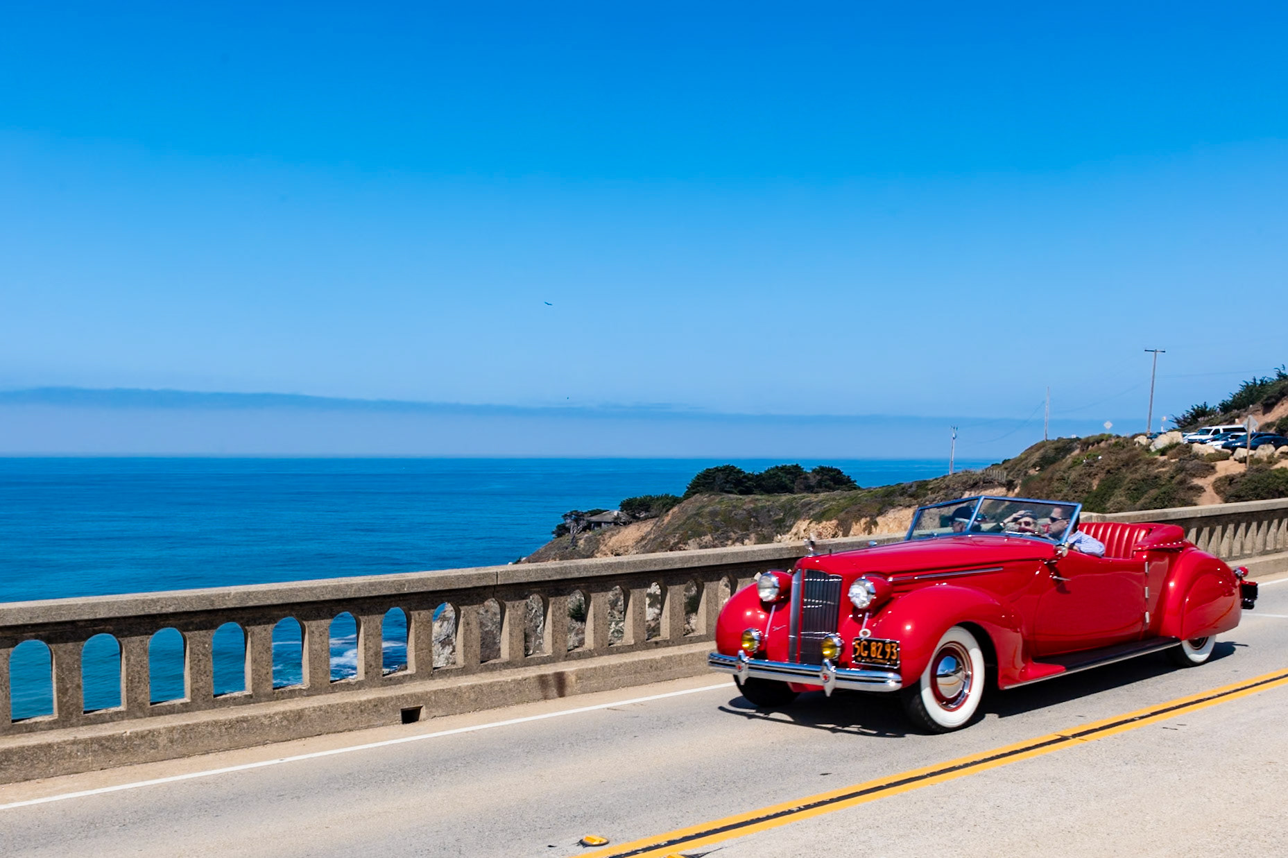 Packard introduced its first “mid-priced” model, the 120, in 1935, and it was offered in a range of factory-produced body styles. The offerings remained relatively unchanged for 1937 except for the addition of a modern new Convertible Victoria designed and built by the coachbuilder Howard “Dutch” Darrin. The design was based on the Packard Eight Business Coupe, but Darrin abandoned Packard’s rather staid factory coachwork when he designed this rakish two-door car. At first Packard was unimpressed and the design wasn’t offered by Packard as an official option, but this changed in 1939 after an example was shown at a convention in Detroit and advertised as the “Glamour Car of the Year.” About 100 Convertible Victorias were built by Darrin over the following five years. This early example was first owned by the actor Clark Gable, but he returned it to Darrin, who then sold it to another actor, Errol Flynn.