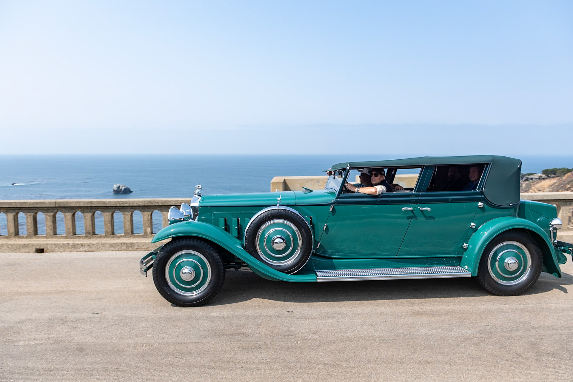 This Rollston Convertible Sedan is the only known Minerva Type AL with American coachwork. The 153½-inch wheelbase Type AL featured the Belgian automaker’s innovative 6.5-liter, 8-cylinder engine, which was both powerful and silent—and Rollston gave this one an elegant and dignified sedan body suitable for all occasions. The dashing slant-door design was possibly influenced by the Rolls-Royce Phantom I Windblown Coupe by Brewster, which had been shown in New York the year prior. Rollston improved on the Brewster design by matching the windshield and side pillars to the rake of the door lines, making the car look fast even when motionless. Originally ordered by Henry Walker Bagley and his wife, the tobacco heiress Nancy Reynolds, it went next to pioneering collector D. Cameron Peck of Chicago, and it was also once owned by Minerva connoisseur and author Gerald Rolph. A past Pebble Beach Concours class winner, this wonderful Minerva was acquired by the late and much missed Richard Stephens in 2015.