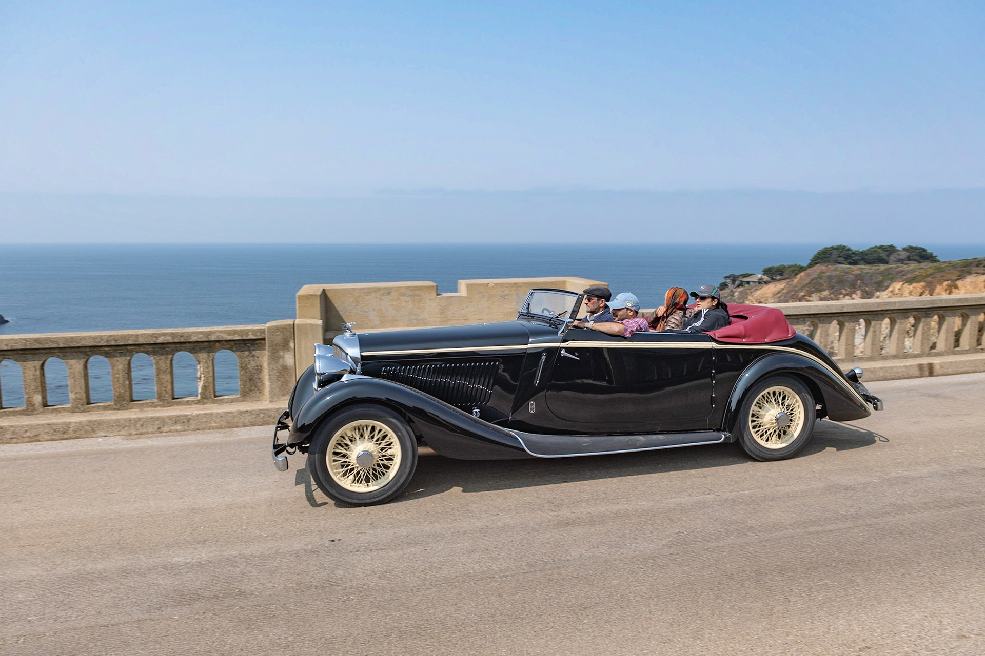 This Derby-built Bentley 3½ Litre was first displayed by Bentley Motors at the Paris Auto Salon in October 1934 with a body built by Henri Binder. While in Paris, the chassis was purchased by another French coachbuilder, Jean Antem, who was based in nearby Courbevoie. Carrosserie Antem was one of the leading French coachbuilders between the wars. The Bentley was acquired on behalf of amateur racing driver Nicky Embiricos, who ordered the Antem body. The car is one of several Derby Bentleys owned by the famous Greek shipping family. When war was declared in 1939, and just before the fall of France, the car was taken to England to be sold. In 1942, the car was purchased by the Maharaja of Talcher, who loaded it onto a troopship and sailed with it to Calcutta. After several other owners, the car was acquired by its current owner in 1972 and restored to its original color scheme in 2013.