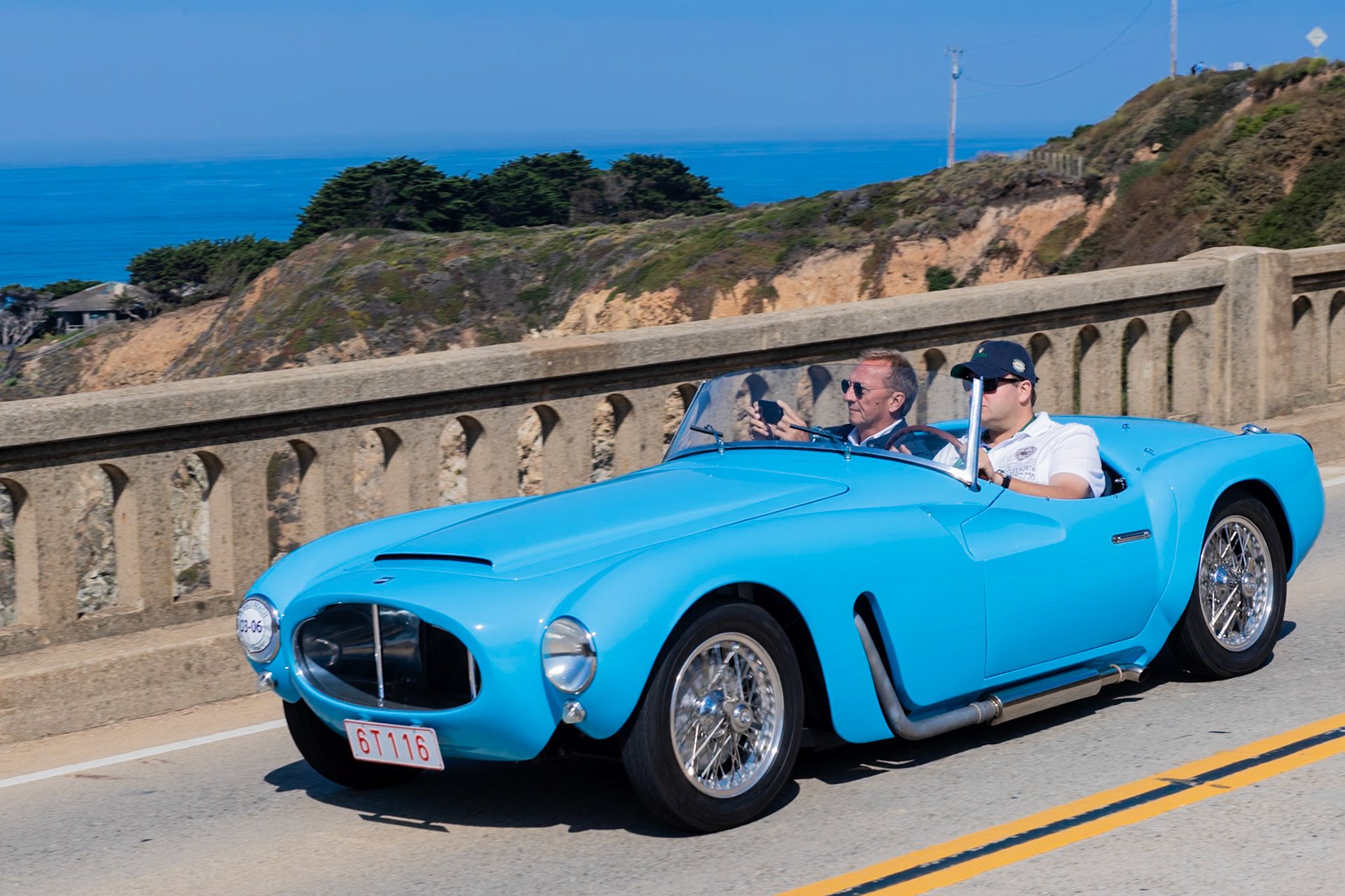 Giovanni Moretti founded his company in 1925 to build and sell racing motorcycles, then in the late 1930s he designed his first car. These were modest sports cars with 600 cc engines; as with many small Italian sports cars, the Morettis were inspired by the Mille Miglia. At the 1950 Turin Auto Salon Moretti presented his own 750 cc twin-cam engine, and it was used in at least two cars in the 1956 Le Mans 24 Hours Race. A 1200 cc version of Moretti’s 4-cylinder engine was later installed in this car, one of two Spyders designed by Giovanni Michelotti. The car was shown on the Moretti stand at the 1955 Brussels Motor Show, where Pierre Haverland of Liège purchased it. He kept it for nearly 20 years, racing it in the Tour de Belgique Rally in 1955 and at a local event held on a frozen lake in the winter of 1962. After he sold the car, it was later abandoned, but it was saved in 2000 by Martin Dijkhof, who oversaw its complete restoration.