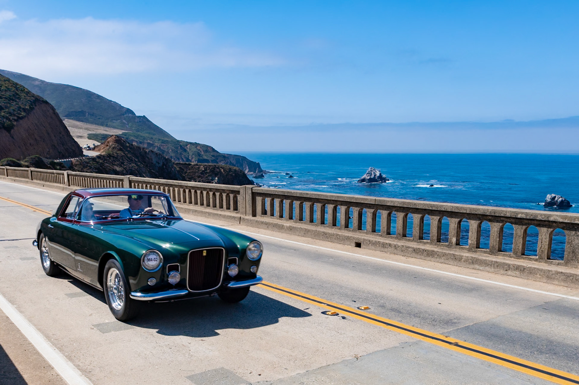 The Ferrari 375 was introduced at the Paris Auto Salon in 1953, and just 45 were built before production ceased in May of 1955. The 375 chassis was fitted with Ferrari’s Aurelio Lampredi–designed 4.5-liter, V12 engine with three twin-choke Weber carburetors resulting in over 300 bhp. This rare example (chassis 0355AL), built for Fiat Chairman Gianni Agnelli, is one of eight coupes bodied by Pinin Farina from the total production run of just eleven Ferrari 375 Americas. Displayed at the 1955 Turin Motor Show, the car features a unique vertical grille and, at the rear, distinctive flying buttresses similar to those of the Ferrari 375 MM “Bergman Coupe” built a year earlier. It is also one of the few early Ferraris to have a sunroof. Its current owner bought the car in 2000 and it was restored in 2002. It placed First in Class at the 2003 Pebble Beach Concours d’Elegance.