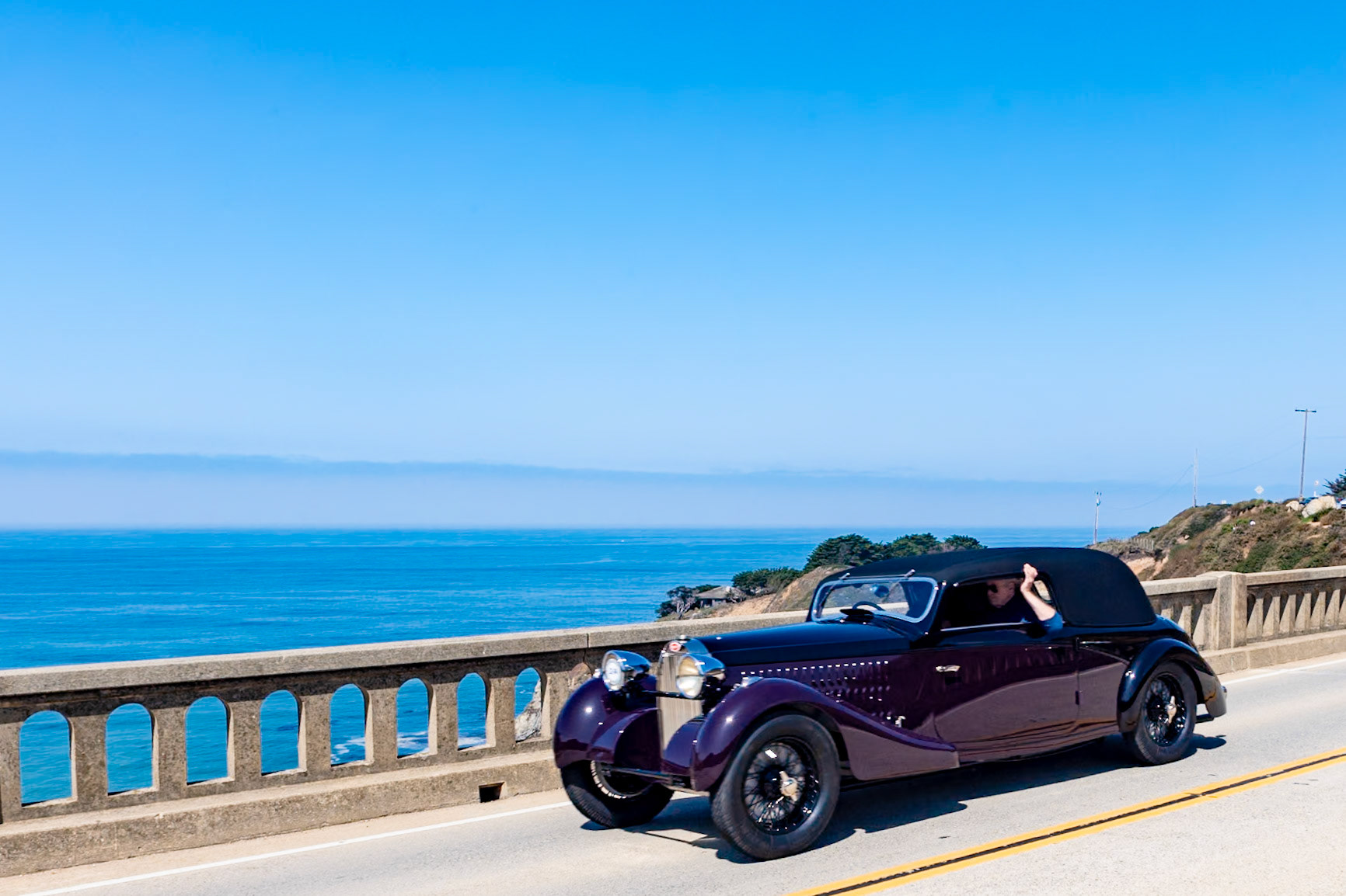 The Bugatti Type 57, introduced in 1934, was the first new model built under Jean Bugatti’s direction. It incorporated many new features, including a vastly improved twin-overhead camshaft 8-cylinder, 3.3-liter engine based on the previous Type 49. A total of 680 Type 57s were built before the model ceased production in 1940, and many were bodied by French coachbuilders. The coupé body on this car (chassis 57295) was mistakenly attributed to Gangloff for years, but intensive research at the Bugatti Trust in England during the car’s recent restoration confirms that it was designed by the Parisian Carrosserie of Henri Binder, who is famous for the Coupé de Ville coachwork he created for the Bugatti Type 41 Royale. Today the car is exactly as it was when it was delivered in 1936.