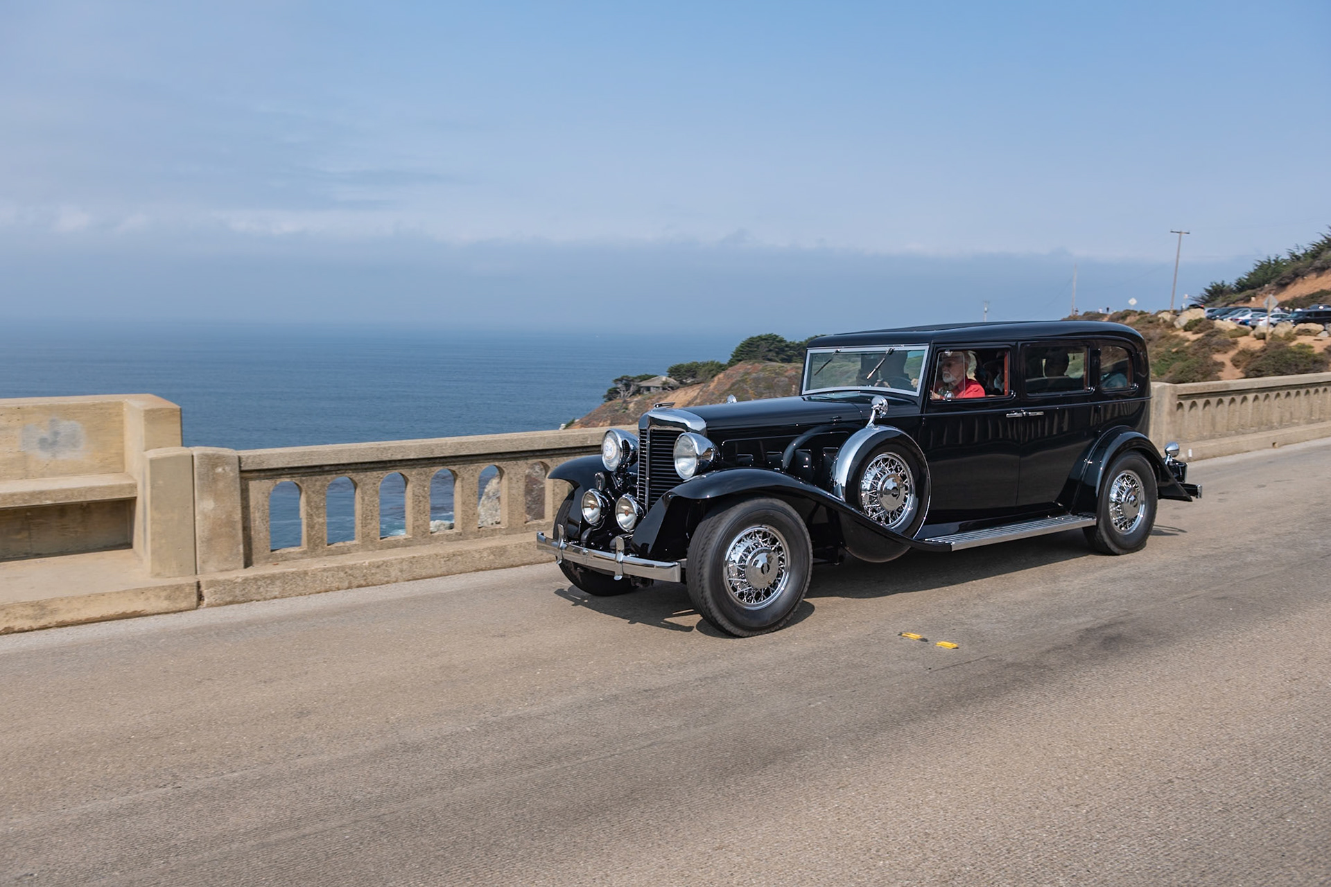 The Marmon V16 engine was first seen at the Chicago Auto Show in November 1930, but due to production delays, the new Marmon Sixteens were not delivered until April of the following year—at the beginning of the Great Depression. Billed as “The World’s Most Advanced Motor Car,” it was a serious competitor to Cadillac’s V-16, which had gone on sale the year before. The new all-aluminum power plant was an engineering marvel as well as a work of art, earning Howard Marmon the annual design achievement award from the Society of Automotive Engineers. The 8-liter, overhead valve, 16-cylinder engine delivered 200 bhp, and a typical V16 with saloon body was capable of driving at over 95 mph. Unfortunately, given the economic downturn, few people could afford this $5,000 luxury automobile, so fewer than 400 cars were produced, and in 1933 the Marmon Motor Car Company went into receivership. This Sixteen is one of around 70 Marmons that have survived. It has just been restored by its multiple-Marmon-owning owner.