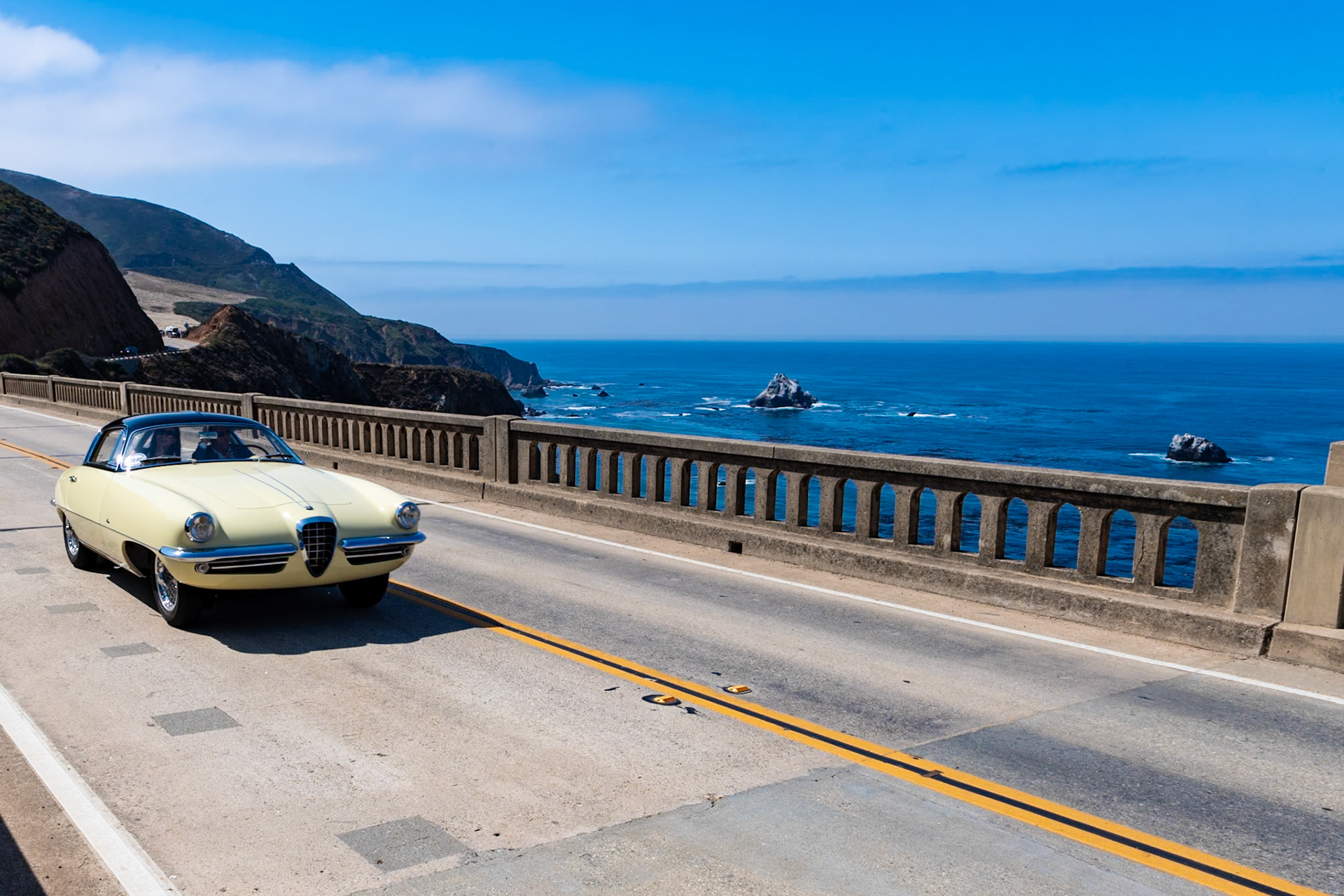 This one-off Alfa Romeo 1900 CSS was first shown at the1955 Turin Motor Show by its designer Gian Carlo Boano, the son of Felice Mario Boano, who founded the carrozzeria. It is similar to the Boano-bodied Alfa 6C 3000 CM that was owned by Argentinian president Juan Perón. Fewer than 2,000 Alfa Romeo 1900 coupés were built, and they were bodied by the factory as well as several carrozzerie, including Touring, Bertone, Farina, Ghia, Zagato, and Boano. This car was originally finished in yellow with a black roof, but the paint was changed in period to Italian red. The original interior with black leather seats and yellow piping remains as a reminder of the car’s original colors. For many years this unique coupé was part of the private collection of Mario Righini near Bologna. It was shown at Pebble Beach in 2015 prior to its restoration, and it has since been freshly restored.