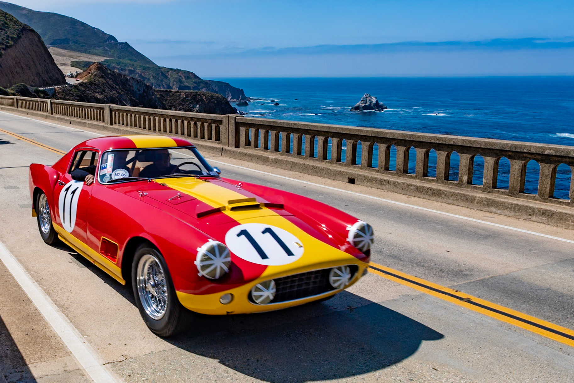 This Ferrari 250 GT LWB Scaglietti Berlinetta (chassis 1321 GT) was the highest placed Ferrari at the 24 Hours of Le Mans in 1959. It was entered by the Belgian national team Ecurie Francorchamps and was driven by Léon Dernier and Jean Blaton—and it won the three-liter GT class and finished third overall. After a few years in Europe, the car was taken to the United States in 1968, and there it was purchased by Manfred Lampe. Its current owner acquired the car in 2011 and has shown it at several Ferrari events. It still wears the distinctive livery it wore at Le Mans.