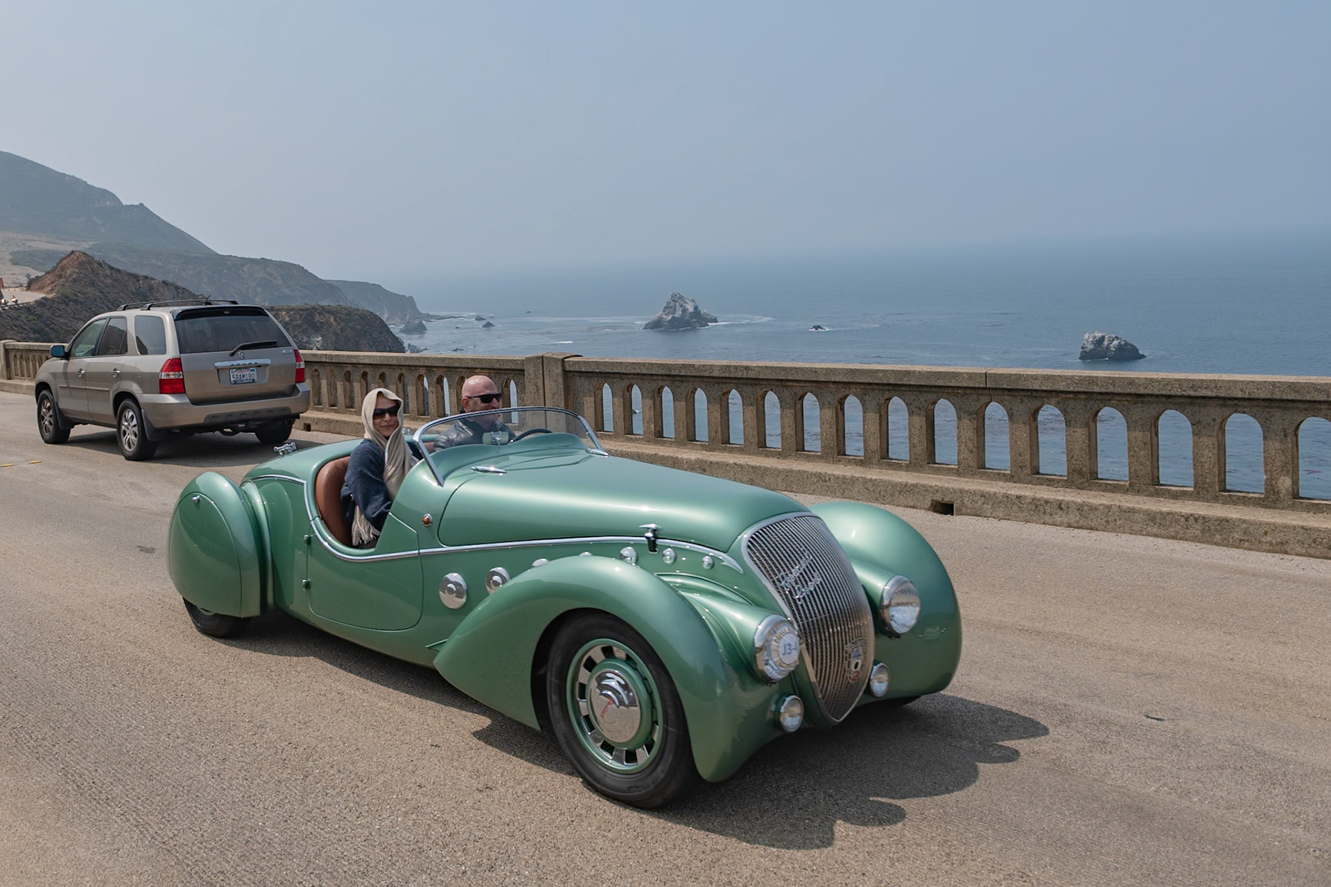 In the 1930s, Emile Darl’mat, a passionate Peugeot dealer, offered his own custom-bodied Peugeots, built by Marcel Pourtout and designed by George Paulin. During his short career, Paulin designed several significant motorcars, including the famous “Embiricos” Bentley that raced at Le Mans. He also styled a variety of sports cars fitted with retractable hardtops, and these cars, known as the Eclipse Series, really defined French cars of the Art Deco era. For 1938, an updated Peugeot 402 chassis served as the basis for a limited run of production road cars and competition models called the DS 402 Darl’mat. Three of these cars were entered in the 24 Hours of Le Mans in 1938 and one finished in fifth overall and won its class. This  402 Darl’mat Special Sport Roadster is one of the 53 road-going versions built. Its early history is unknown, but the car arrived in Canada in 1961 and was driven regularly until the 1970s when a restoration was begun. In 1982 it was sold as an unfinished project to a collector in California, who eventually finished the restoration in 2016.
