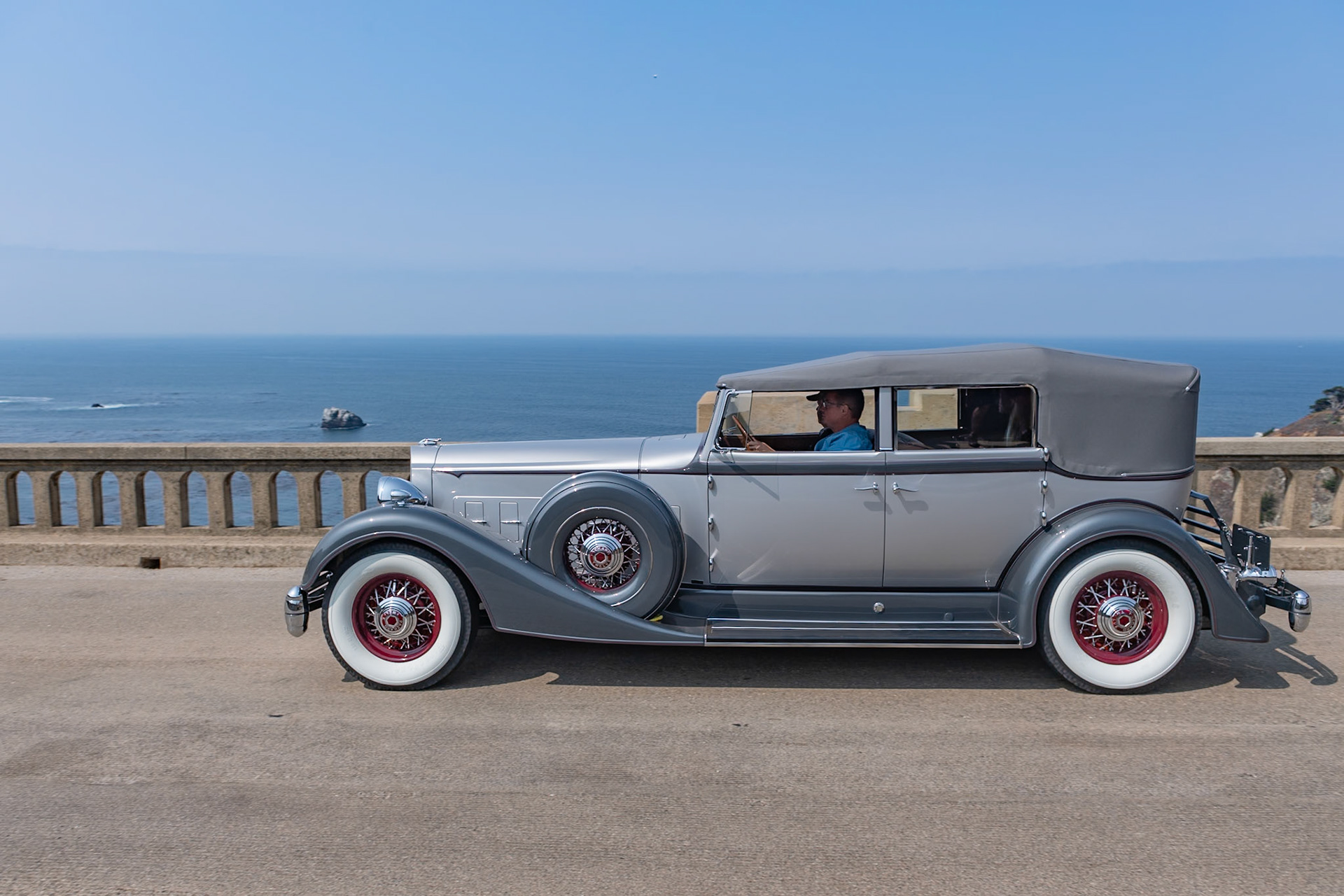 The 11th Series Packard Twelve is considered to be one of the finest automobiles produced by Packard and one of the most significant creations of the classic car era. It is powered by a 445-cubic-inch, side-valve V12 engine that was originally designed for a front-wheel-drive project that was never built and was first fitted in a production car in 1932 and dubbed the Twin Six. By 1933 the model name was changed to Twelve in keeping with the rest of the Packard range. This car is thought to be one of only three 1107 Convertible Sedans ever built. It was found partially dismantled in the basement of a house in central California. This is the first time the car has been shown in public since its restoration.