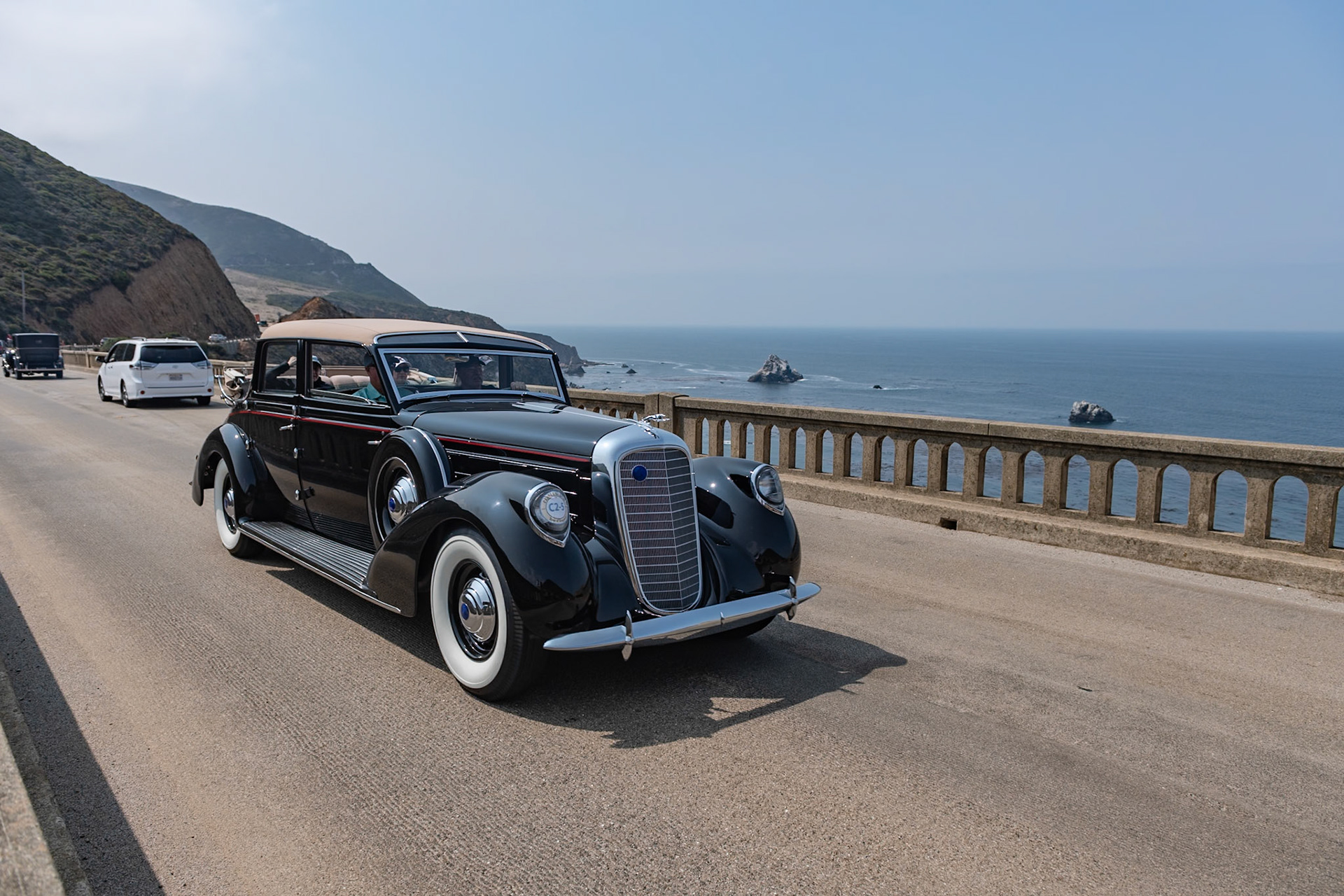 The first Lincoln K V12 with Brunn Touring Cabriolet coachwork was that of Herman Brunn himself. This body style was then offered in the Lincoln catalog in 1937, ’38 and ’39. Ten of these luxurious motorcars were built in 1937, and they were at the time the most expensive Lincoln cars ever made. This cabriolet has several interesting features, including a roof with tinted glass skylights above the windshield in order to see traffic lights more easily as well a convertible rear section that folds down so the rear passengers can get some sun. Inside, a hand-cranked divider window separates the driver from the passengers. In 1939, a similar Lincoln K V12 with fully convertible phaeton coachwork was offered by Edsel Ford for the use by King George VI and Queen Elizabeth when they visited the United States and Canada.