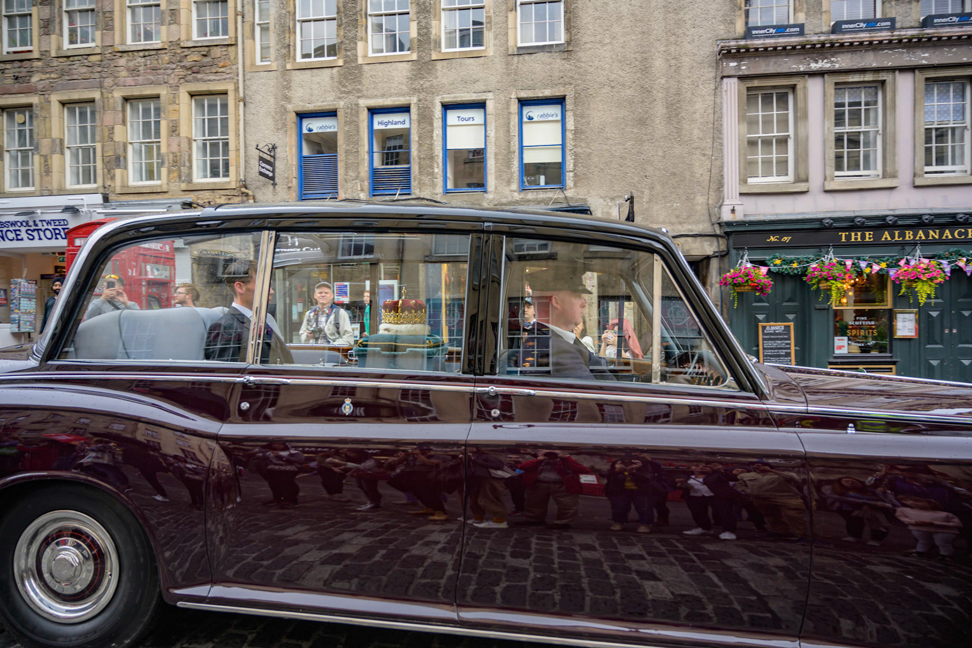 Ahead of The Queen's arrival, the Crown of Scotland was brought from Edinburgh Castle to Holyrood, carried by the Duke of Hamilton.