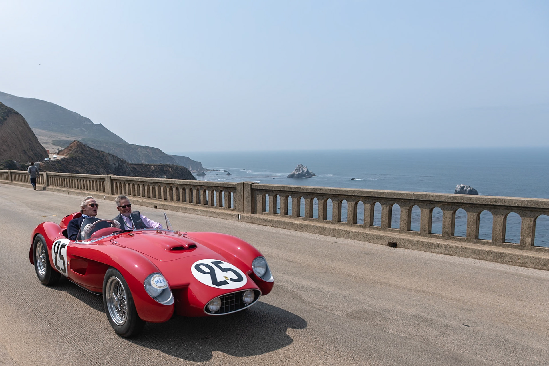 For the 1956 season, Ferrari developed a new 2-liter engine to outpace its main rival, the Maserati 200 S. Designed by Ferrari’s new chief engineer, Vittorio Jano, the new 4-cylinder engine used Aurelio Lampredi’s Mondial 500 as a starting point. The new engine was given bright red cylinder heads, and the name Testa Rossa was born. Scaglietti created the body for the 500 TR, and the new car first raced in the 1956 Monza Supercortemaggiore where Peter Collins and Mike Hawthorn secured victory. This Testa Rossa (chassis 0600MD TR), is that first Testa Rossa, which was delivered to the Ecurie Francorchamps team. It raced throughout Europe in 1956 then was sold back to the factory. After three lesser races with Francois Picard, Ferrari sent the car to Luigi Chinetti to be raced at Nassau in 1958, but it was crashed by Pedro Rodriguez and returned to Scaglietti to be rebodied with pontoon-fenders. Rodriguez raced the rebodied car at Le Mans, then it was sold to Jim Hunt and Lucky Casner, who raced it successfully in the United States in 1959, its last competitive year.