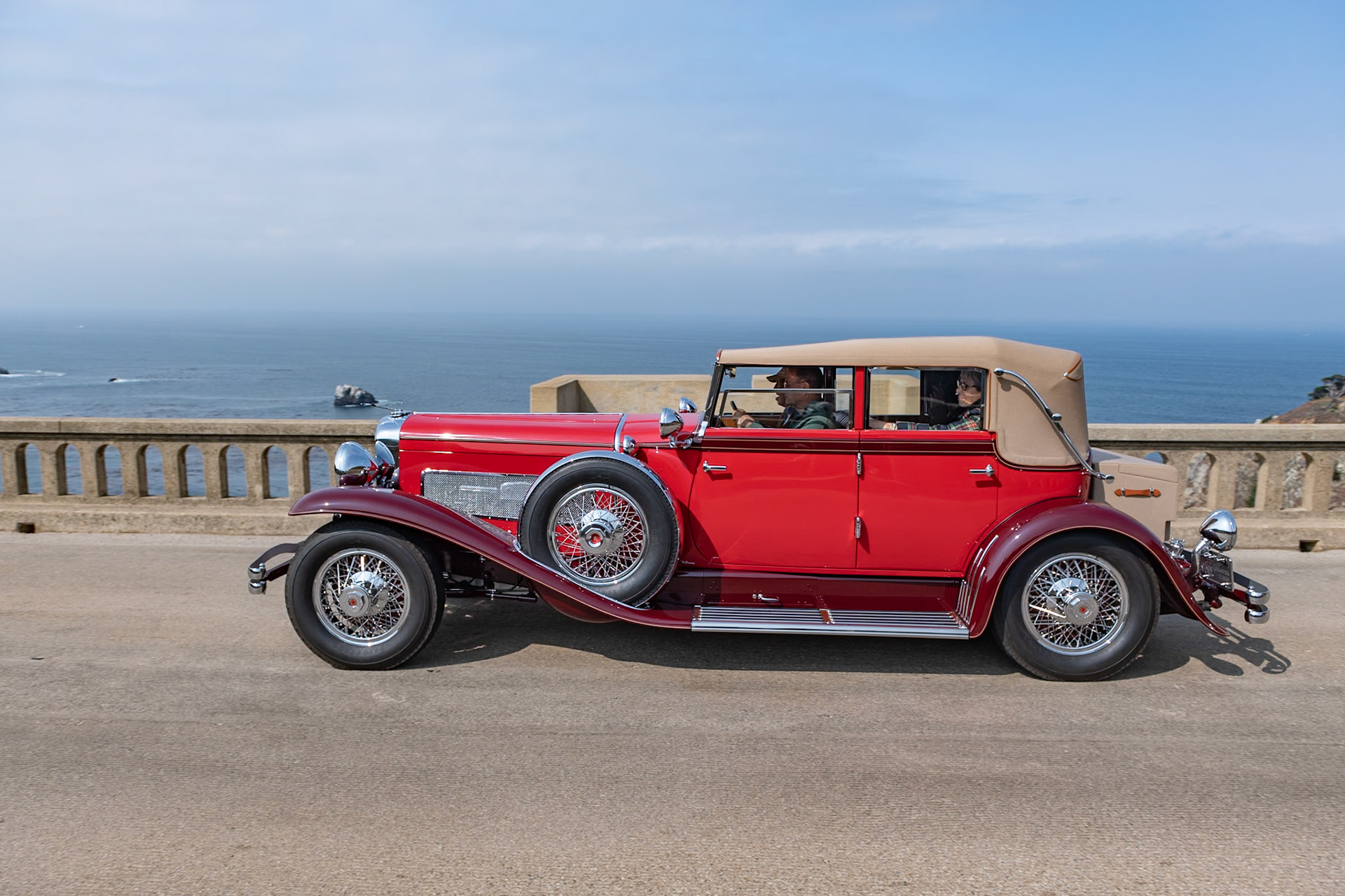 This Duesenberg Model J (J338) was originally fitted with an Arlington sedan body by Derham and used as a factory demonstrator. After several owners, the car was sold in 1944 to Mr. Marion Roberts of Grand Island, New York, where it joined another Duesenberg, (J127 on chassis 2152), which had originally been fitted with this LeBaron Convertible Sedan body. Both Duesenbergs were then sold to noted Duesenberg collector Homer Fitterling, who undertook a restoration on this Model J but sadly determined its original Derham body was beyond repair. A body swap was carried out, and the LeBaron Convertible Sedan was installed on the restored chassis of this car. Upon completion, the car was granted ACD Category One status by Duesenberg historian Fred Roe. More recently, the car spent a few years in the Petersen Collection. The current owner acquired it in 2013 and a new restoration has just been completed.