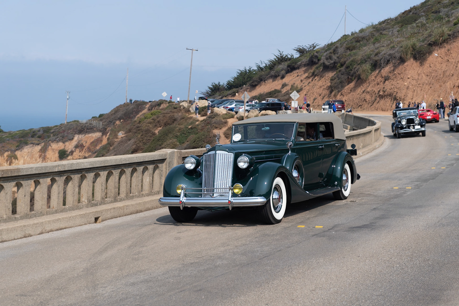 The 15th Series Packards had several mechanical and stylistic improvements over the 1936 models, including “Safe-T-Flex” independent front suspension, hydraulic brakes as fitted to the Senior Packard models, and disc-type steel wheels. The 1508 Convertible Sedan was Packard’s largest and heaviest of the series as well as being the most expensive, costing $5,150 when new. Surprisingly, more Packard Twelves were sold in 1937 than any other year, despite the fact that the country was still recovering from the Great Depression. One of 41 Convertible Sedans built that year, this car’s early life is unknown. But in 1955 it was put into storage in Reno, Nevada, where it remained in original condition until 2008. Its current owners restored it, beginning in 2009 and finishing in 2015.