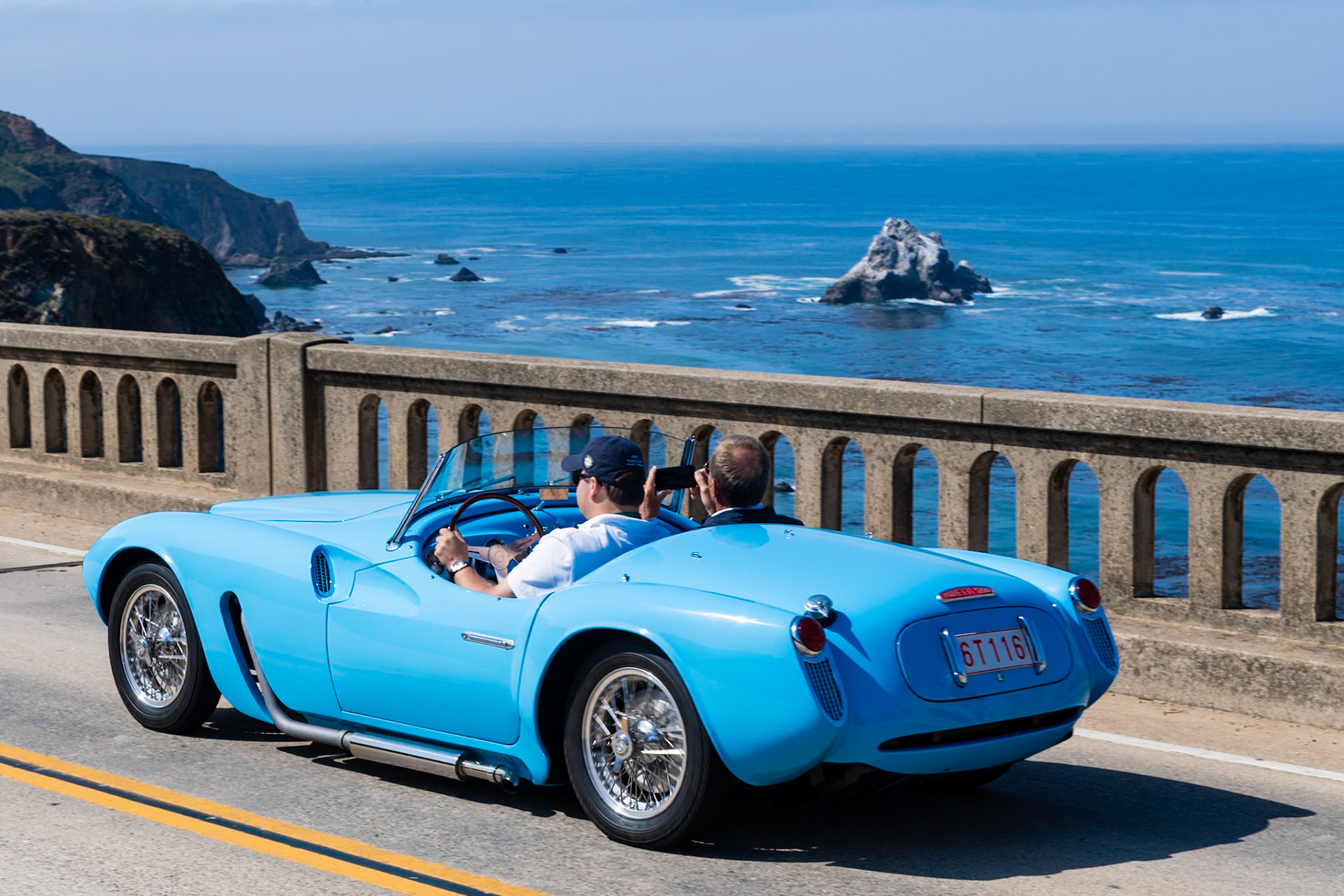 Giovanni Moretti founded his company in 1925 to build and sell racing motorcycles, then in the late 1930s he designed his first car. These were modest sports cars with 600 cc engines; as with many small Italian sports cars, the Morettis were inspired by the Mille Miglia. At the 1950 Turin Auto Salon Moretti presented his own 750 cc twin-cam engine, and it was used in at least two cars in the 1956 Le Mans 24 Hours Race. A 1200 cc version of Moretti’s 4-cylinder engine was later installed in this car, one of two Spyders designed by Giovanni Michelotti. The car was shown on the Moretti stand at the 1955 Brussels Motor Show, where Pierre Haverland of Liège purchased it. He kept it for nearly 20 years, racing it in the Tour de Belgique Rally in 1955 and at a local event held on a frozen lake in the winter of 1962. After he sold the car, it was later abandoned, but it was saved in 2000 by Martin Dijkhof, who oversaw its complete restoration.