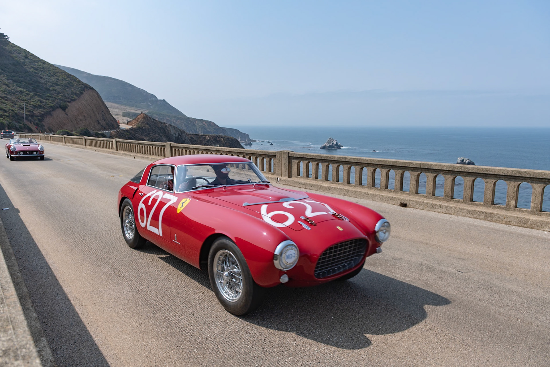 The Ferrari 250 MM was built primarily to compete in long distance road races such as the Mille Miglia and the Carrera Panamericana as well as in endurance circuit races like the 24 Hours of Le Mans. This 250 MM is one of eighteen Coupes designed and built by Pinin Farina on Ferrari’s 94-inch wheelbase with the 2.9-liter, 240-bhp, Colombo-designed V12 engine. This Ferrari (Chassis 0258 MM) was raced in the 1953 Mille Miglia by Count Bruno Sterzi and Giulio Rovelli. After its racing days in Italy, the car was delivered to Luigi Chinetti in New York and then driven by George Arents in several North American sports car races. The current owner has had this Ferrari restored for its debut at Pebble Beach.
