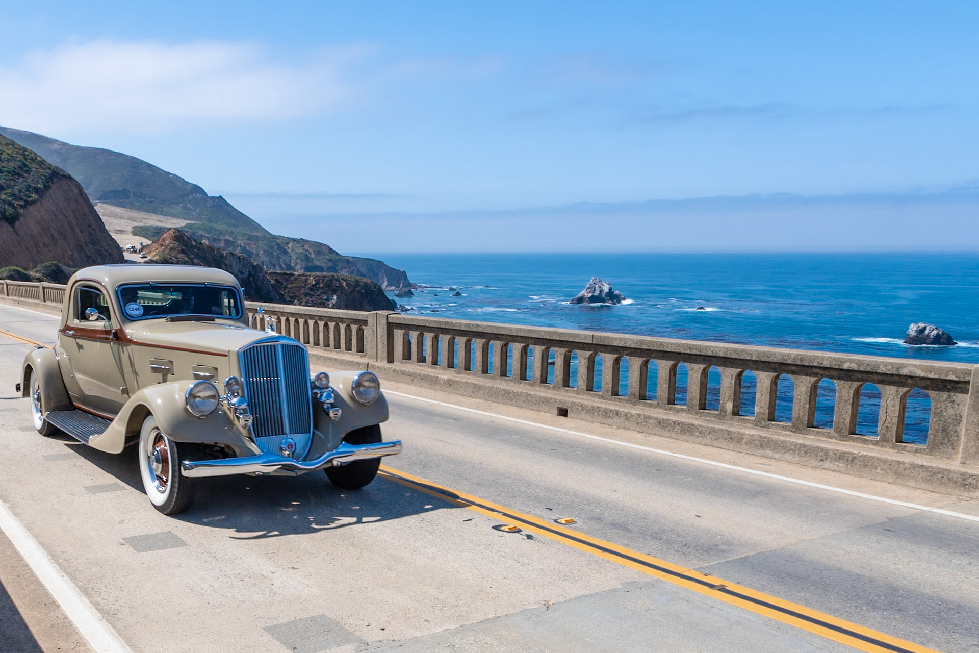 This elegant 1934 Pierce-Arrow is the last of 47 two-door 840A Coupes built and one of only seven known to still exist. It is powered by a 385-cubic-inch L-head straight 8-cylinder engine that produces 140 bhp. Ten body styles were available from the factory, ranging in price from $2,795 to $4,995. This handsome two-passenger coupe is built on Pierce-Arrow’s shorter 139-inch wheelbase and features the marque’s trademark wide-set Frenched headlights and raked radiator grille. The coupe has a golf bag compartment as well as a hidden rumble seat in its elegantly down-swept rear end finished by rear taillights that are also sculpted into the fenders. Although this car is well known on the East Coast, this is the first time it has been shown in the West.