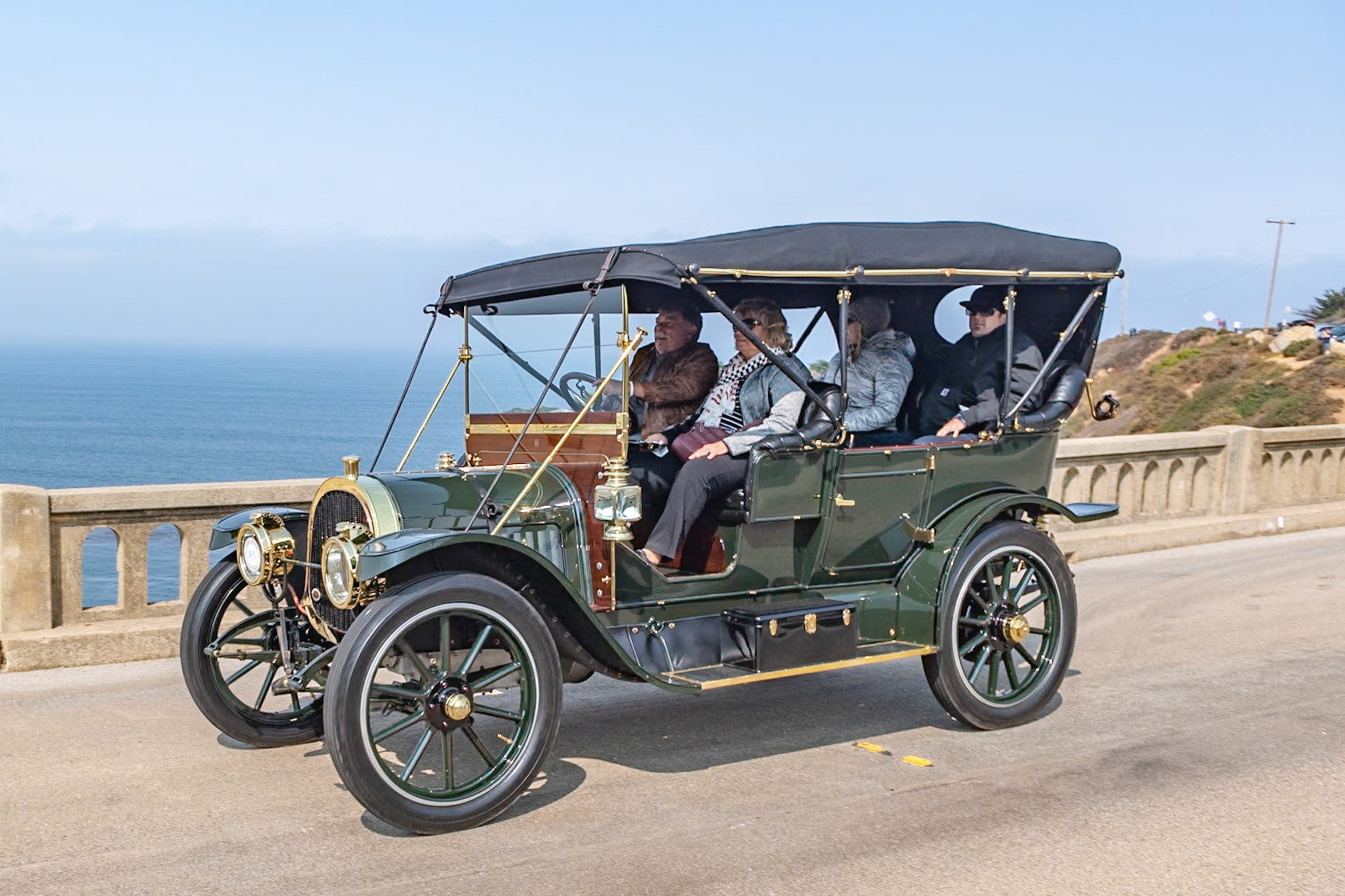 Colonel Albert Pope was one of the most celebrated industrialists of the late 1800s. He started building automobiles in the 1890s with the introduction of the Columbia Electric, and his empire grew to include the Pope-Tribune, the Pope-Toledo, the Pope-Robinson, the Pope-Waverley, and the Pope-Hartford—the most luxurious Pope car and the only one built at the company’s headquarters in Hartford, Connecticut. The original owner drove this Pope-Hartford Model T for three years, then died, and the car was left untouched for years. The present owner acquired the car in 1995 and has used it extensively on many tours. It has a top speed of 59 mph from its 300-cubic-inch engine. The car has recently been refreshed and is presented in its original Brewster Green color scheme.