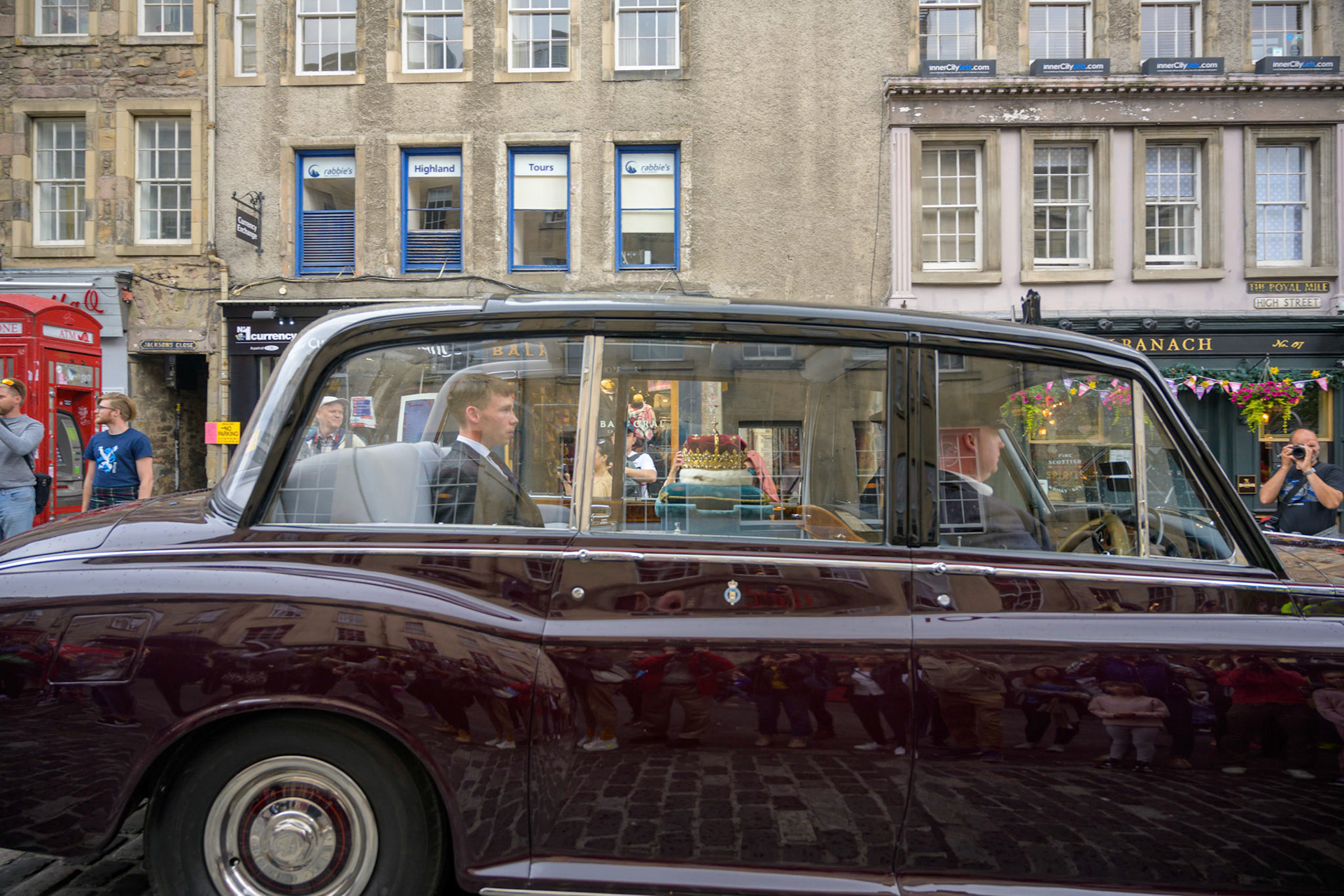 Ahead of The Queen's arrival, the Crown of Scotland was brought from Edinburgh Castle to Holyrood, carried by the Duke of Hamilton.