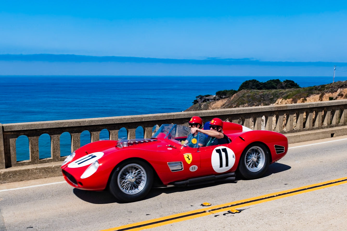 This Ferrari (chassis 0774 TR) was the fifth and final 250 TR59 constructed in 1959. It made its debut at the 24 Hours of Le Mans driven by Jean Behra and Dan Gurney, and it also ran in the Tourist Trophy at Goodwood driven by Phil Hill. After being updated in 1960 to new TR59/60 specifications, it won in its first time out at the Buenos Aires 1,000 km driven by Phil Hill and Cliff Allison. That June, Olivier Gendebien and Paul Frère drove the car to victory in the 24 Hours of Le Mans. It then moved to the United States where it was briefly raced again by Phil Hill. Following its own racing career, the car’s V12 engine was used for a time in another racing car. But car and engine were reunited in the 1980s, when owned by Paul Pappalardo, and the car was restored to its 1960 Le Mans–winning specifications. It was then raced throughout the 1990s. The current owner bought the car in 2004 and showed it at Pebble Beach in 2009 along with the other three surviving TR59/60s.