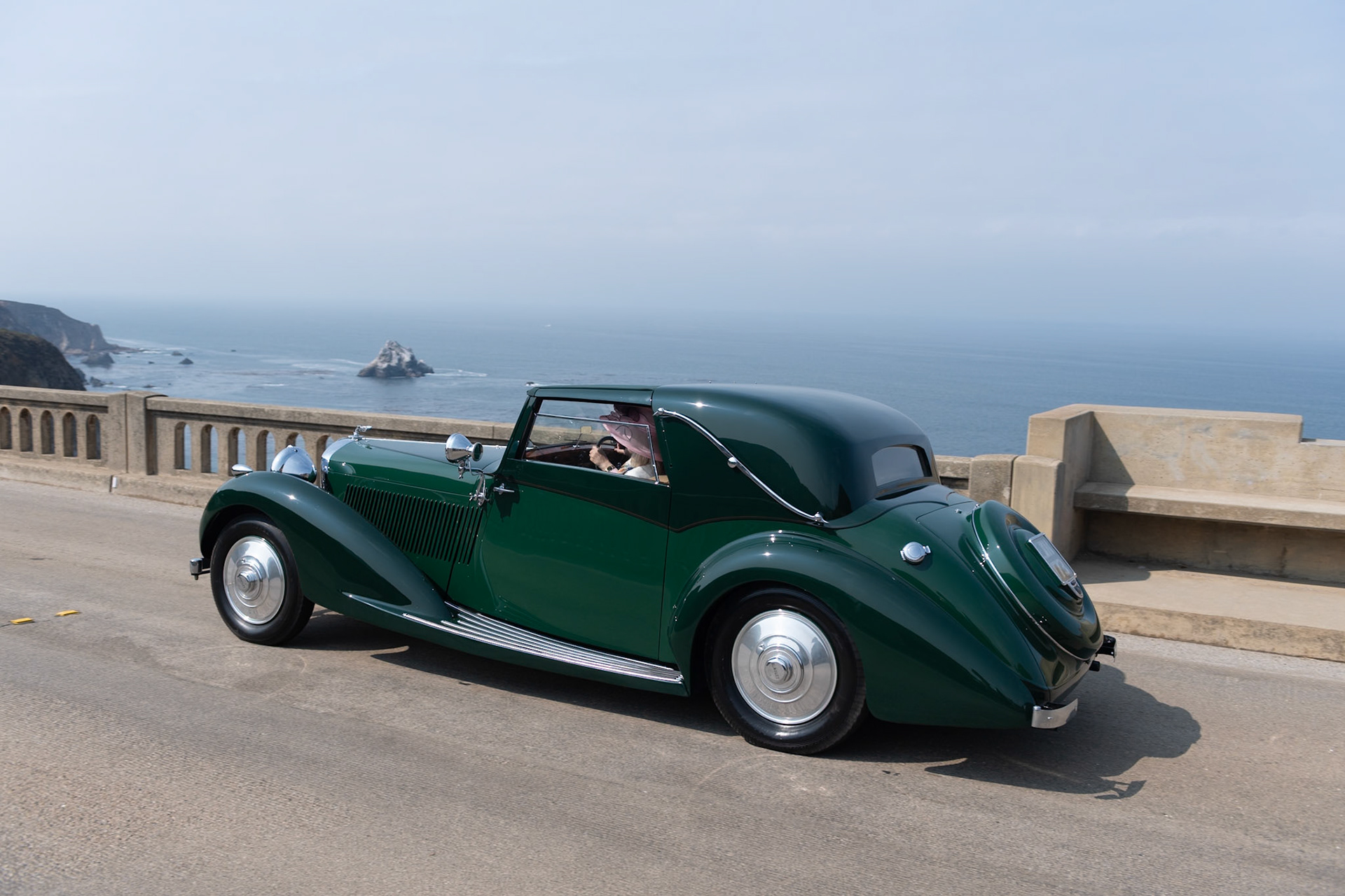 This is the first of two 4¼ Litre Bentleys built by Gurney Nutting and known as the Rothschild Bentley Sedancas. This car was commissioned for Madame Yvonne Cahen d’Anvers Rothschild, and it bears a strong resemblance to Hispano-Suizas supplied to other members of the famous banking family. But Madame Rothschild canceled the order before the car was finished, so it was sold to William Rhodes-Moorhouse. A keen sportsman, “Willie” represented Great Britain as a ski-jumper in the 1936 Winter Olympics and later served as a fighter pilot with the Royal Air Force, flying Blenheims and Hurricanes with the famous 601 squadron. In fact, he was awarded the Distinguished Flying Cross in July 1940 before being shot down that September. So the car saw little use until after the conflict. The car had several British owners then was acquired by Bentley authority and Pebble Beach Concours Selection Committee Member Peter Hageman, who owned it from 1995 to 2001. Its present owner added the Bentley to his collection in 2012.