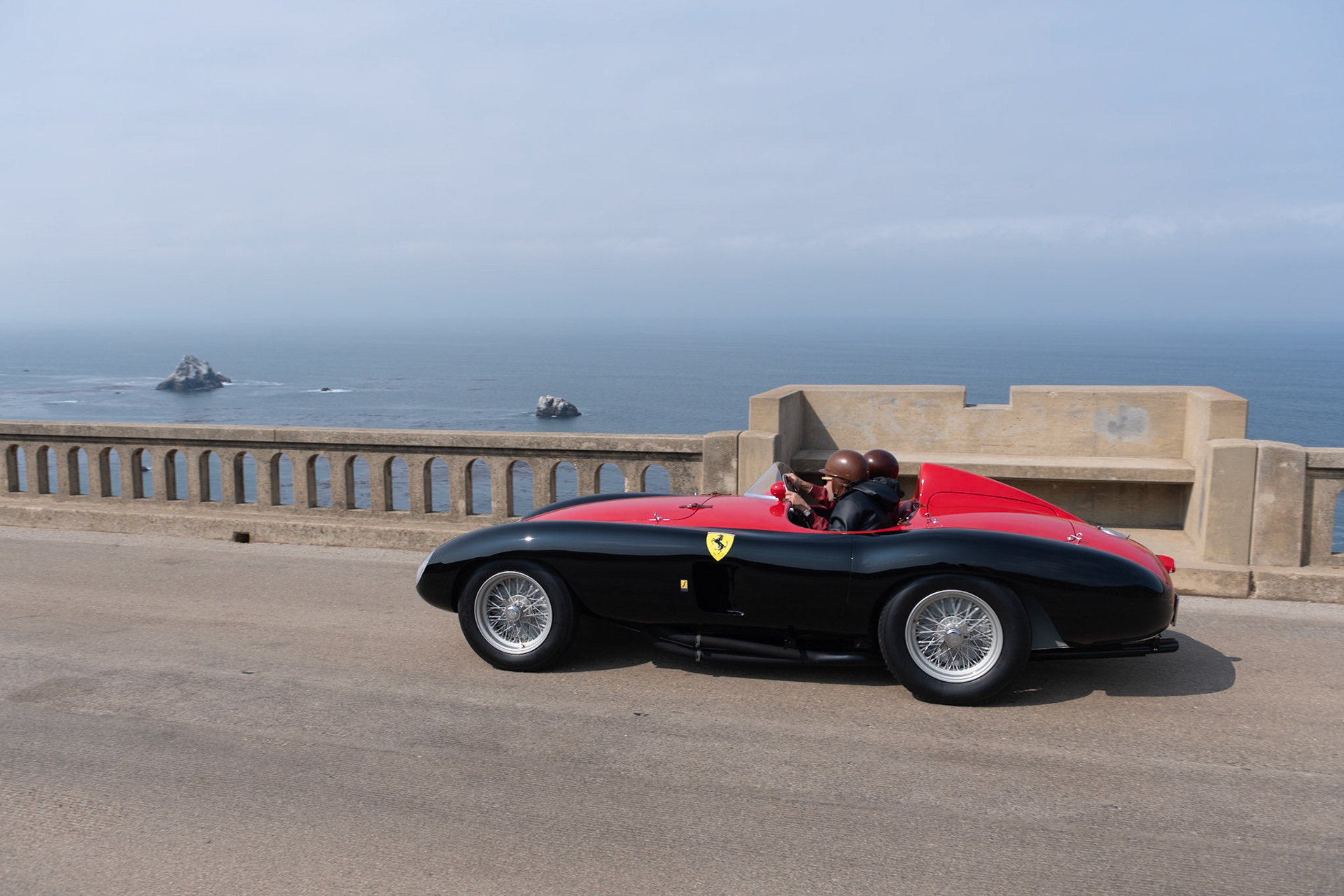 The Ferrari 500 Mondial used a new 4-cylinder engine developed by Ferrari’s chief engineer, Aurelio Lampredi. The 4-cylinder layout had better low-end torque than Ferrari’s V12, allowing for more acceleration out of corners, and its lighter weight provided better handling. At its first race, the 12 Hours of Casablanca in December 1953, factory drivers Alberto Ascari and Gigi Villoresi finished first in class and second overall, and the model went on to play an integral role in winning Ferrari’s second Sports Car World Championship in 1954. This car (chassis 0580MD) is a second series Mondial built by Sergio Scaglietti. First shown in Stockholm, Sweden, in 1956, it was raced throughout Scandinavia, often on ice-circuits wearing spiked tires, until 1960. Once its ice-racing career was over, it was sold to Claudio Caggiati in Italy who entered the car in a record-breaking 17 Mille Miglia retrospectives. Its present owner bought the car at the end of 2014 and has now restored it to its Stockholm Auto Show condition.