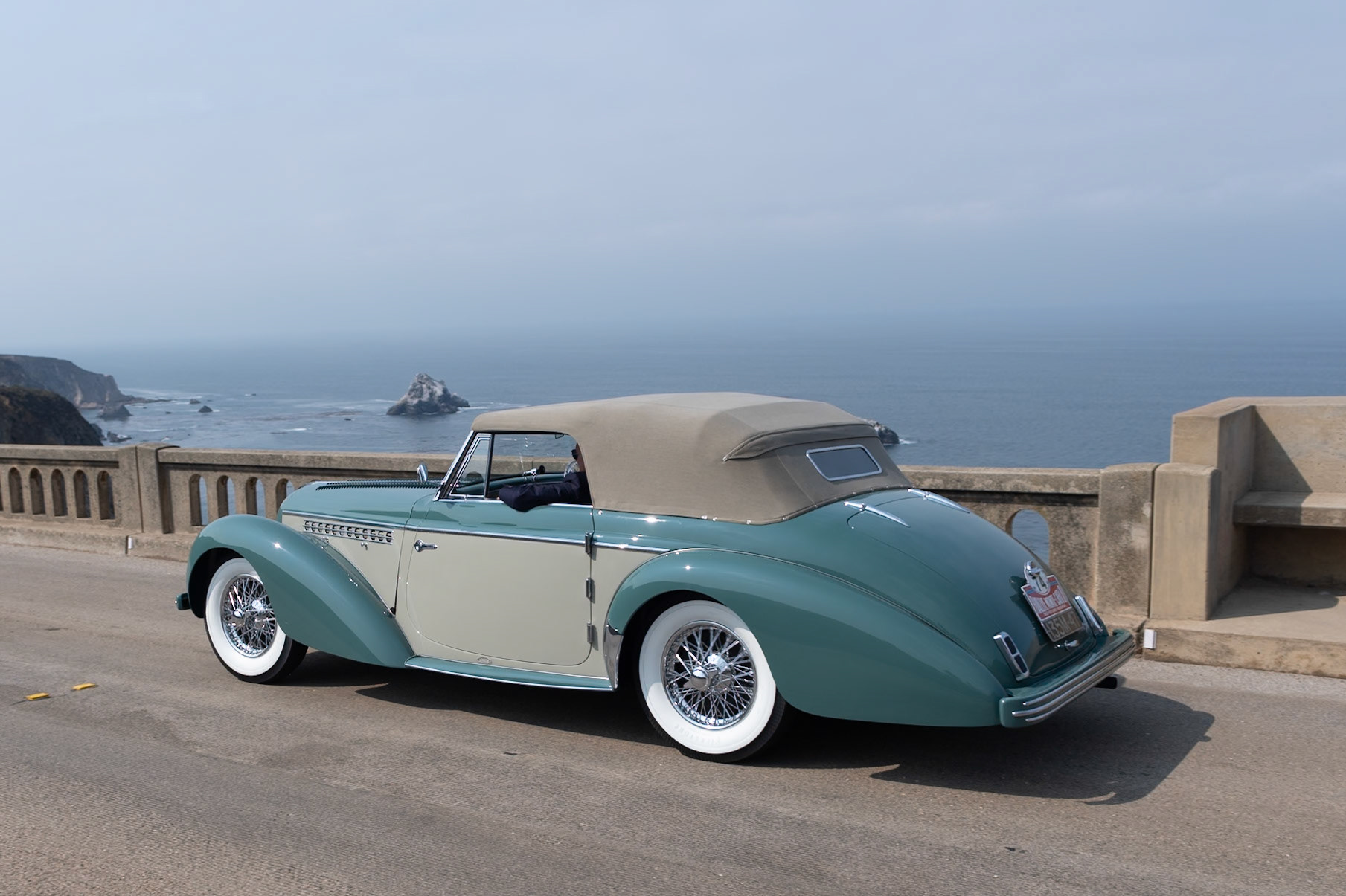 The Delahaye 135 is an important French automobile, bridging the prewar and postwar periods of engineering. The 135 M boasted a brand-new chassis with the prewar 3.6-liter, 6-cylinder engine first seen in the Delahaye Type 138. The 135 M continued to be available alongside the newer Delahaye 235 until the demise of the company in 1954. This 135 M cabriolet (chassis 801221) was bodied by Alphonse Guilloré, a small coachbuilder from the Courbevoie-sur-Seine suburb of Paris. Its subtle lines create a balance between the extravagant work of Jacques Saoutchik and the more restrained designs of Henri Chapron. The early history of this car is unknown, but by the early 1960s it was owned by designer Brooks Stevens and displayed in his museum in Mequon, Wisconsin. Later the car was sold to Richard Adatto, who restored it for the 1984 Pebble Beach Concours, where it was named First in Class. The Delahaye then completed the Monte Carlo Rallye Historique in 1985. It was sold to its current owner in 2016 and has now been freshly restored.