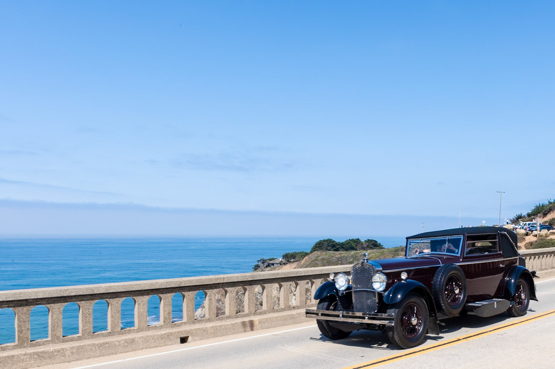 The Delage D8 was produced between 1929 and 1939. Models included the D8C Normale and the D8S, featuring a more powerful engine on a shorter chassis. This automobile is a D8C Normale but with the uprated D8S engine. Maurice Gaultier designed the smooth straight-eight, 4-liter engine, and Henri Chapron created the Cabriolet body. Chapron was famous for his understated style and exceptional build quality, and this is the only Chapron-bodied D8C known to survive. Details include Marchal headlights, pontoon-style running boards containing tools, and crenulated door handles as well as curved taillight supports. The interior of the Delage features Jaeger instruments set into a dash made of rosewood, which continues onto the door surrounds.