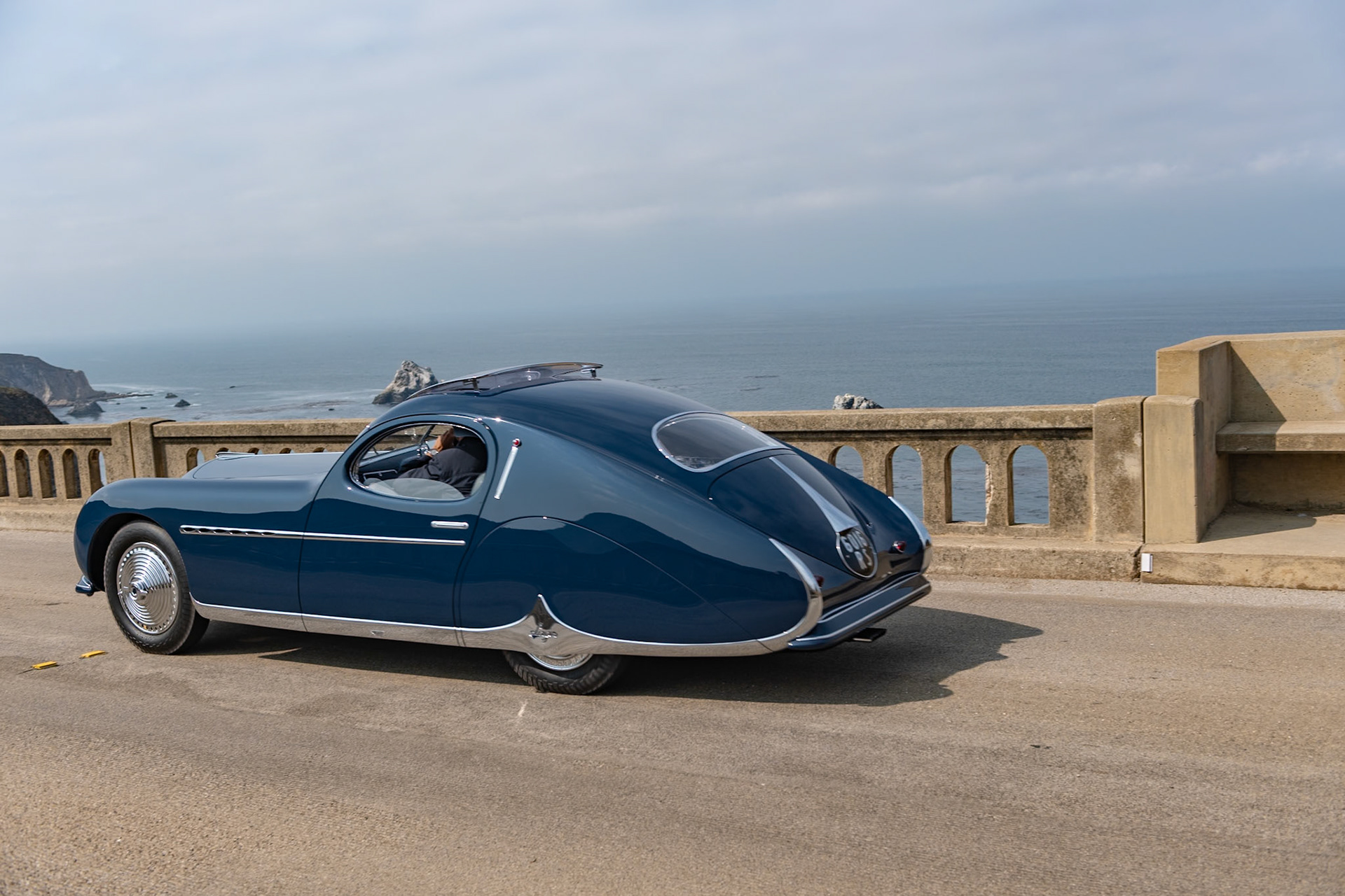 The first Talbot-Lago T26 Grand Sport was built in 1948 following Anthony Lago’s decision to produce an exclusive road-going sports chassis that could be bodied by the few surviving postwar European coachbuilders. The first of these magnificent chassis was shown at the 1948 Paris Auto Salon. This Talbot-Lago T26 Grand Sport (chassis 110103), built by Joseph Figoni for the Paris Auto Salon, is one of 26 surviving Grand Sports. Its first owner, Mr. Fayolle, was known as the “Zipper King,” and for this reason there is a string of horizontal chrome strips above the center headlight, making this car the only one in the world with a zipper on the hood! Nothing more is known of the car’s early history in France or how it came to the United States, but it resurfaced in the Los Angeles area in March 1960, when it was acquired by Lindley Locke. After just a few years, the Talbot was put into storage, where it remained for 47 years. Mr. Locke’s widow started a restoration in 2011, but was unable to complete it. In 2015 its current owner acquired the car and finished the project.