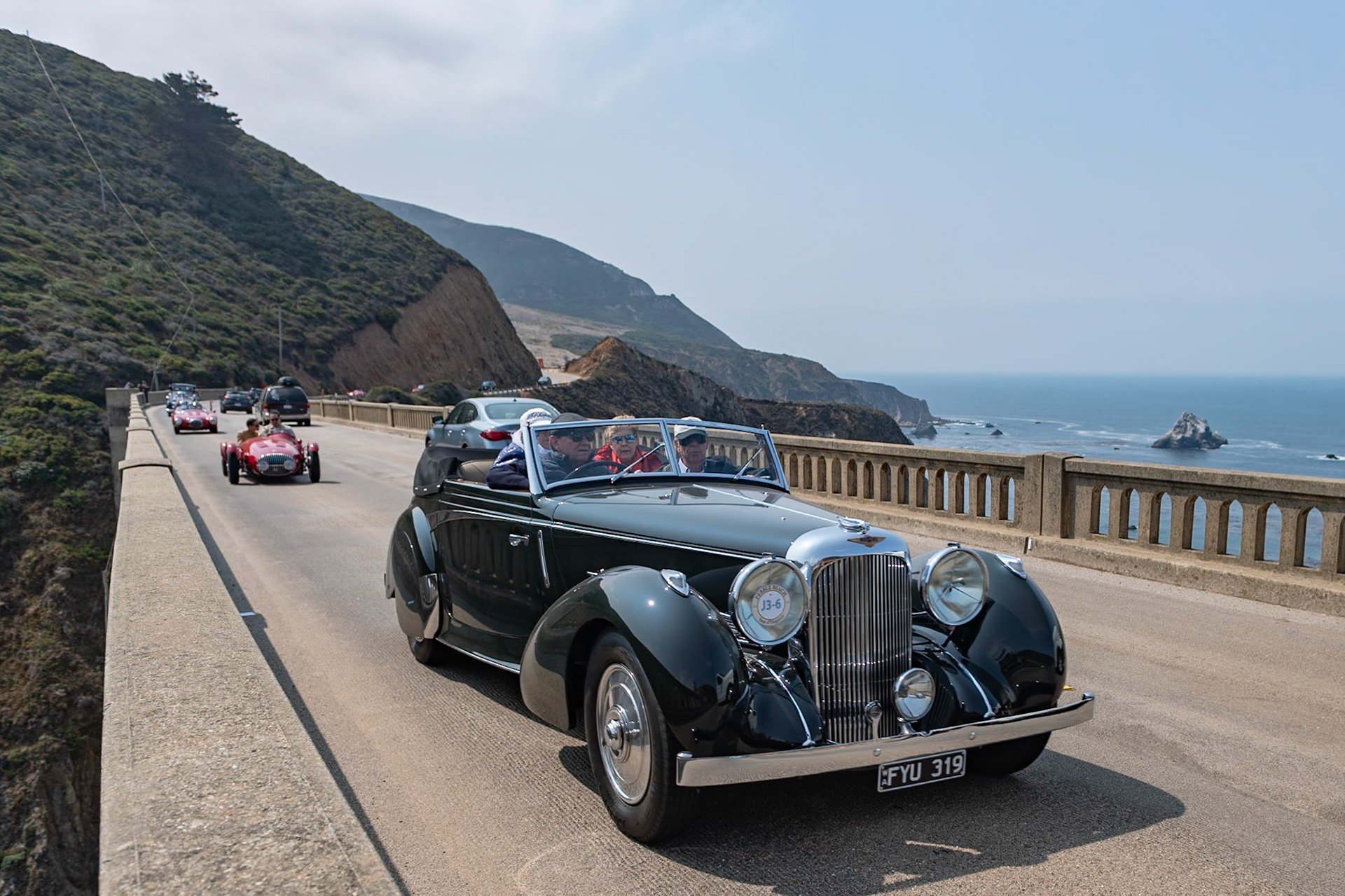 This Lagonda V12 Rapide was delivered to James Young in South London to have a special drophead coupé body fitted in October 1939. This chassis is one of just two Lagonda Rapides that does not carry the standard Frank Feeley–designed drophead coachwork, and it has a rear-mounted spare wheel instead of the side-mounted spares seen on factory-bodied cars. It was ordered for Anthony Gillson and his wife, American heiress Priscilla of Gloucestershire, England. Toward the end of the war, the car was purchased by Davies Motors, which had taken over servicing Lagondas following the closure of the factory in 1939. This car remained in England until 1957 when, with just 10,000 miles on the clock, it was exported to Australia and its new owner, a resident of New South Wales. In 2015 it was purchased by its current owner and sympathetically refurbished in New Zealand, still with less than 32,000 miles under its wheels.