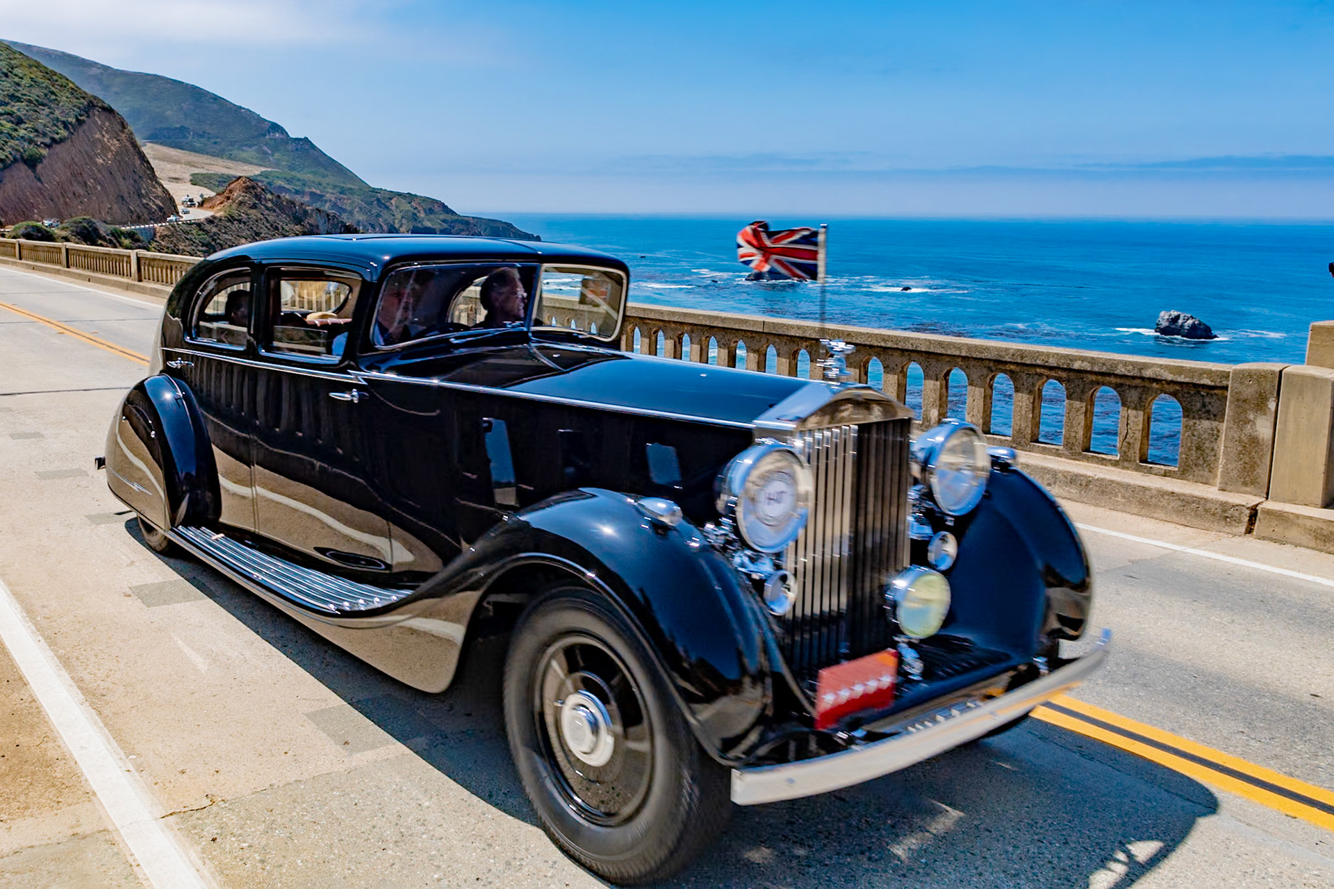 This famous Rolls-Royce Phantom III (chassis 3AX79) is known as “Monty’s Rolls” because it was owned for 20 years by Field Marshall Bernard Law Montgomery, First Viscount Montgomery of Alamein. The innovative coachwork was designed by the de Havilland Aircraft Company and built by H.J. Mulliner for use by the Chairman of de Havilland when touring in the United Kingdom and Europe. When tested in a wind tunnel, the forward-sloping Vee-windscreen was found to reduce wind resistance by about 15 percent. Early in the war the car was donated to the Army, and the car was frequently seen in newsreels transporting various dignitaries, including King George VI, President Dwight D. Eisenhower and Sir Winston Churchill. Monty retained the motor car, covering nearly 350,000 miles in it, until the death of his longtime chauffeur in 1962.